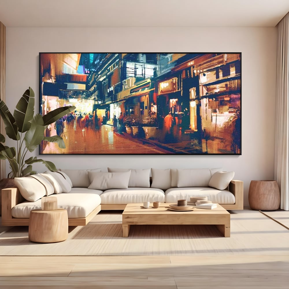 Leinwandbilder Premium, LuxCanva® O1020, Alleyways of Life, Lebendig, Dynamisch, Warm, Animiert, Zeitgenössisch, Elektrisch, Malerisch, Nächtlich, Sonnenuntergang, Stadt, Boulevard, Nachbarschaft, Dämmerung, Büro, Wohnen, Schlafzimmer