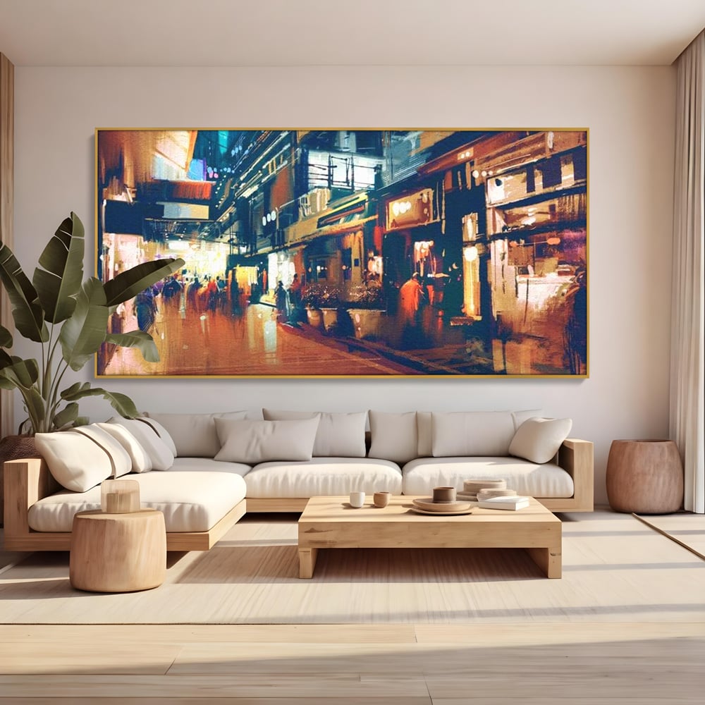 Leinwandbilder Premium, LuxCanva® O1020, Alleyways of Life, Lebendig, Dynamisch, Warm, Animiert, Zeitgenössisch, Elektrisch, Malerisch, Nächtlich, Sonnenuntergang, Stadt, Boulevard, Nachbarschaft, Dämmerung, Büro, Wohnen, Schlafzimmer