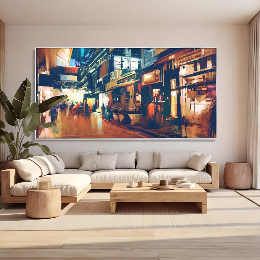 Leinwandbilder Premium, LuxCanva® O1020, Alleyways of Life, Lebendig, Dynamisch, Warm, Animiert, Zeitgenössisch, Elektrisch, Malerisch, Nächtlich, Sonnenuntergang, Stadt, Boulevard, Nachbarschaft, Dämmerung, Büro, Wohnen, Schlafzimmer