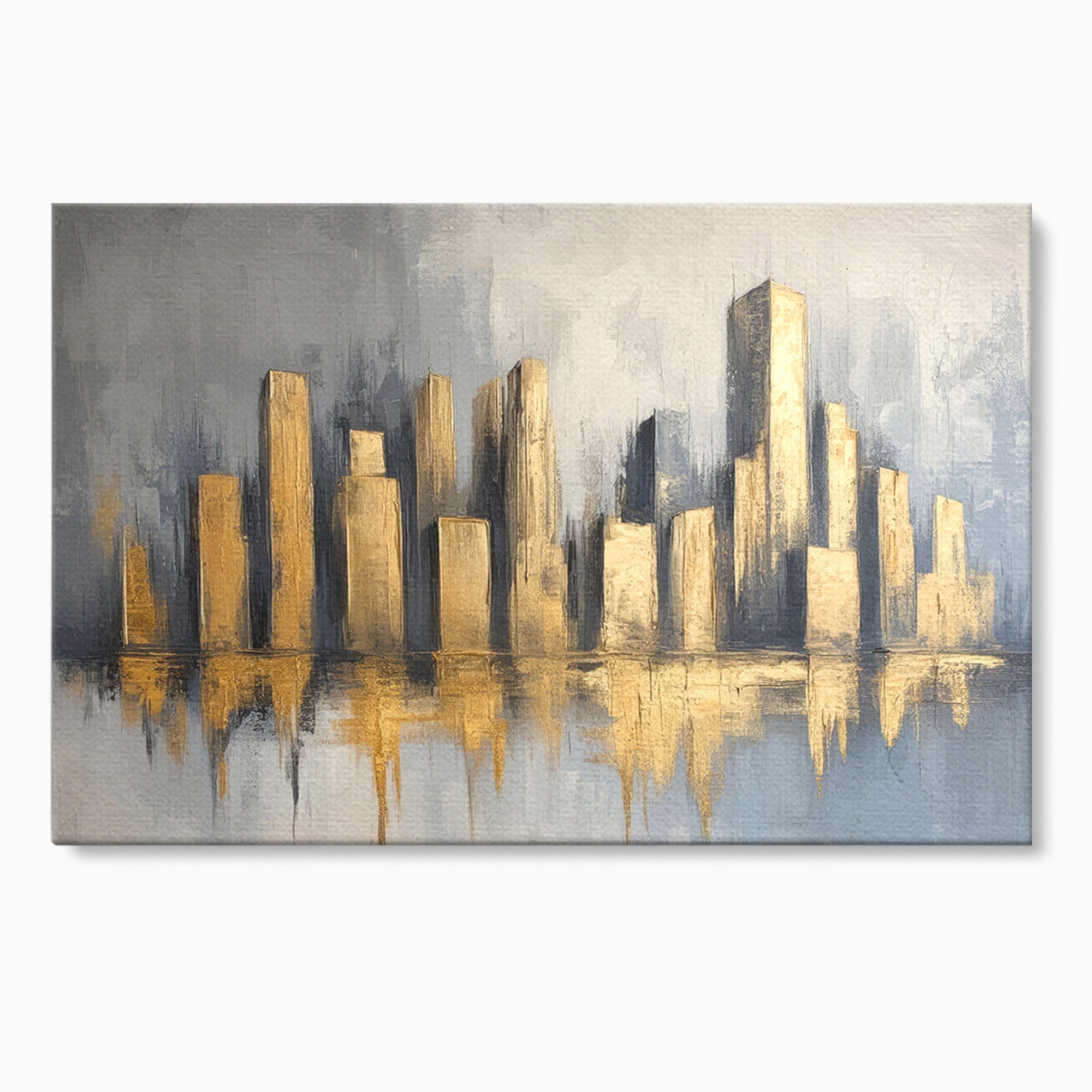 Tablou Canvas Premium LuxCanva® O1021, Orasul De Aur, Oras, Peisaj Urban, Abstract, Aur, Birou, Living, Culori Vibrante