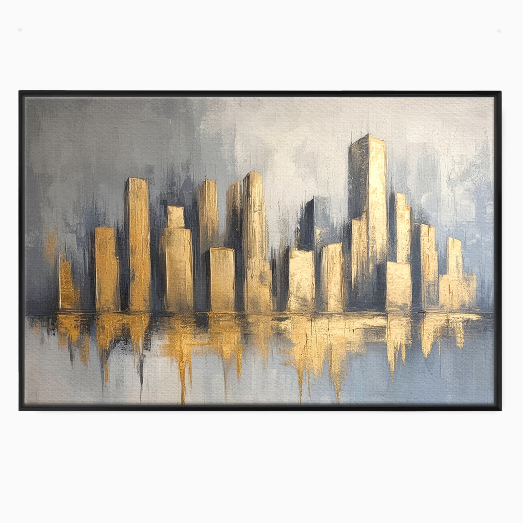 Tablou Canvas Premium LuxCanva® O1021, Orasul De Aur, Oras, Peisaj Urban, Abstract, Aur, Birou, Living, Culori Vibrante