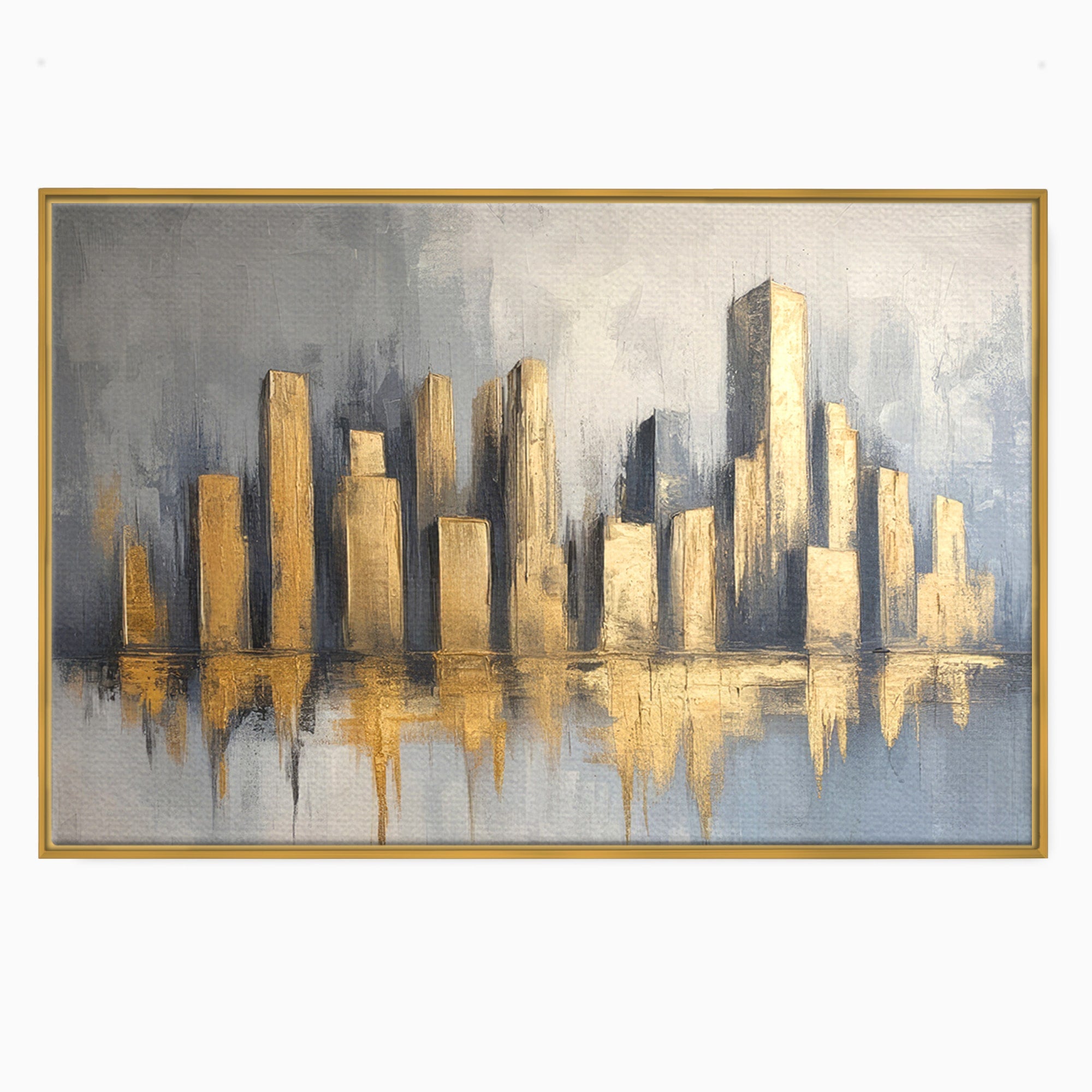Tablou Canvas Premium LuxCanva® O1021, Orasul De Aur, Oras, Peisaj Urban, Abstract, Aur, Birou, Living, Culori Vibrante