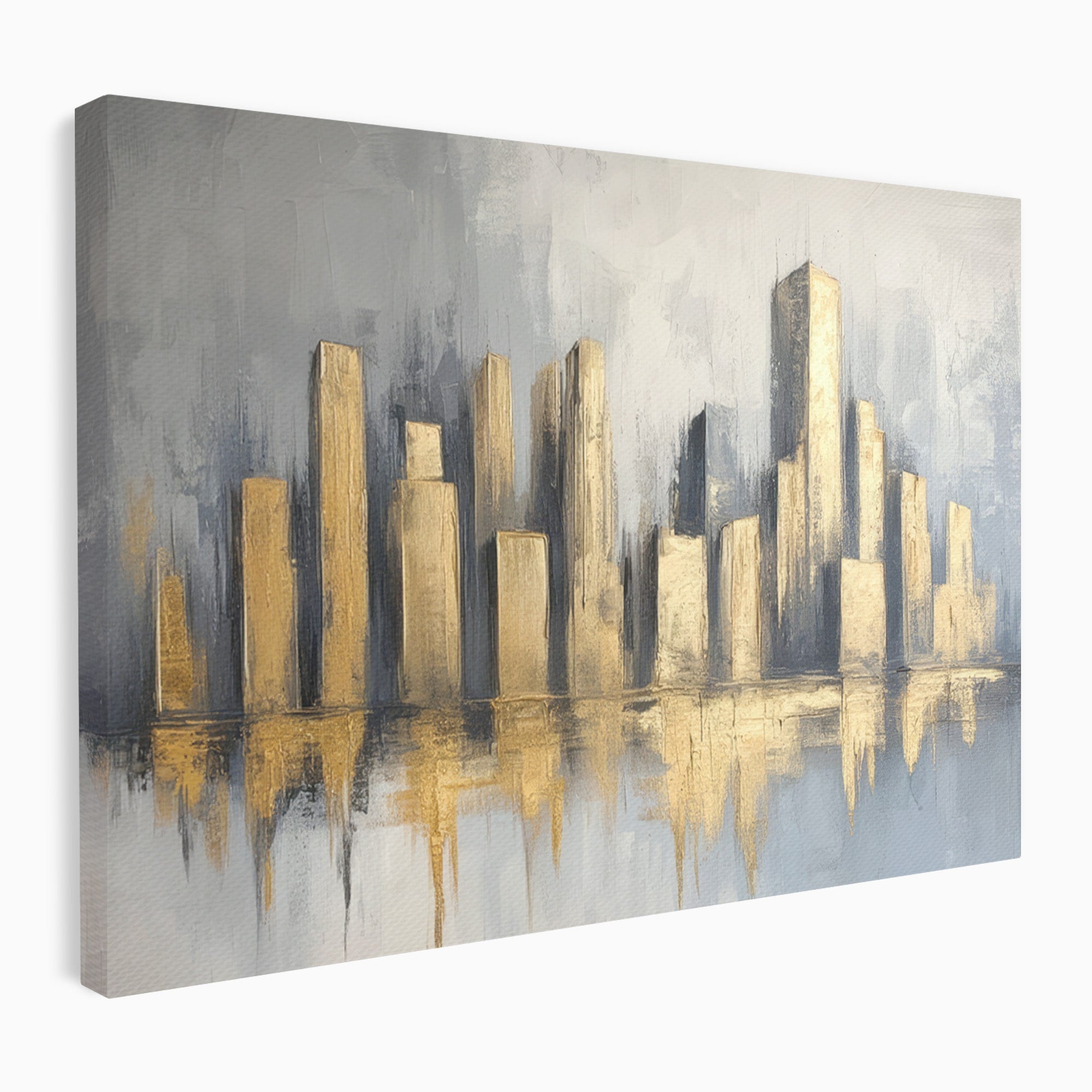 Tablou Canvas Premium LuxCanva® O1021, Orasul De Aur, Oras, Peisaj Urban, Abstract, Aur, Birou, Living, Culori Vibrante
