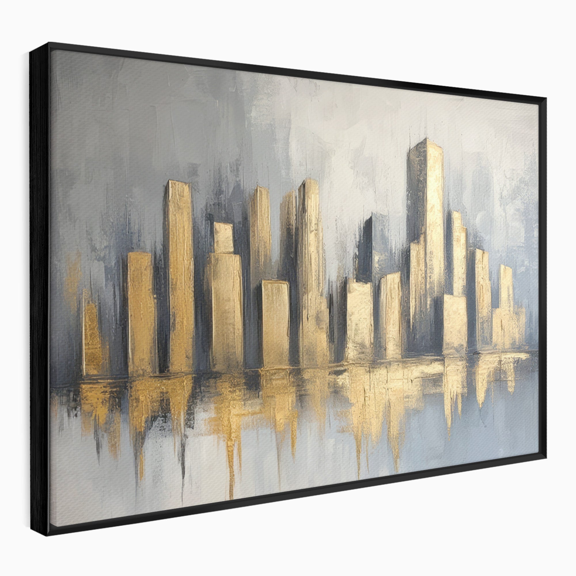 Tablou Canvas Premium LuxCanva® O1021, Orasul De Aur, Oras, Peisaj Urban, Abstract, Aur, Birou, Living, Culori Vibrante