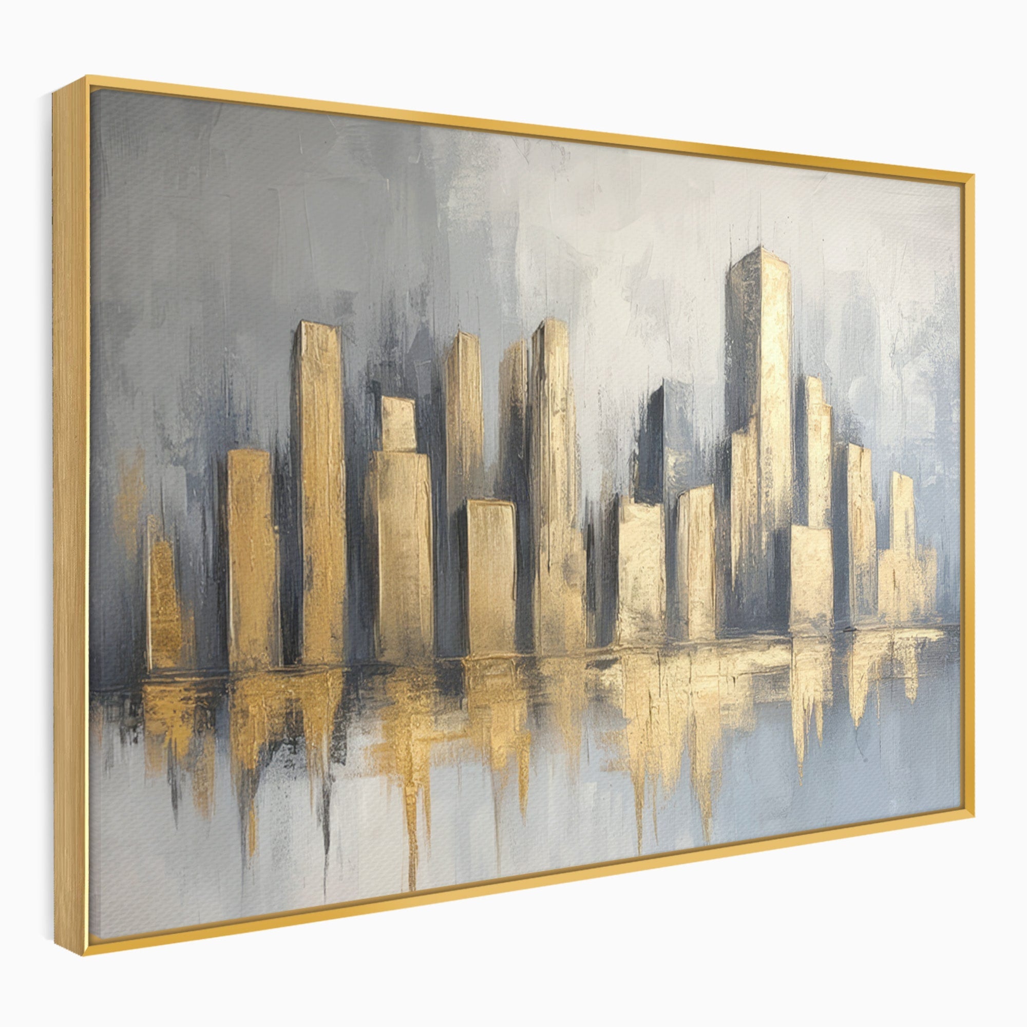 Tablou Canvas Premium LuxCanva® O1021, Orasul De Aur, Oras, Peisaj Urban, Abstract, Aur, Birou, Living, Culori Vibrante