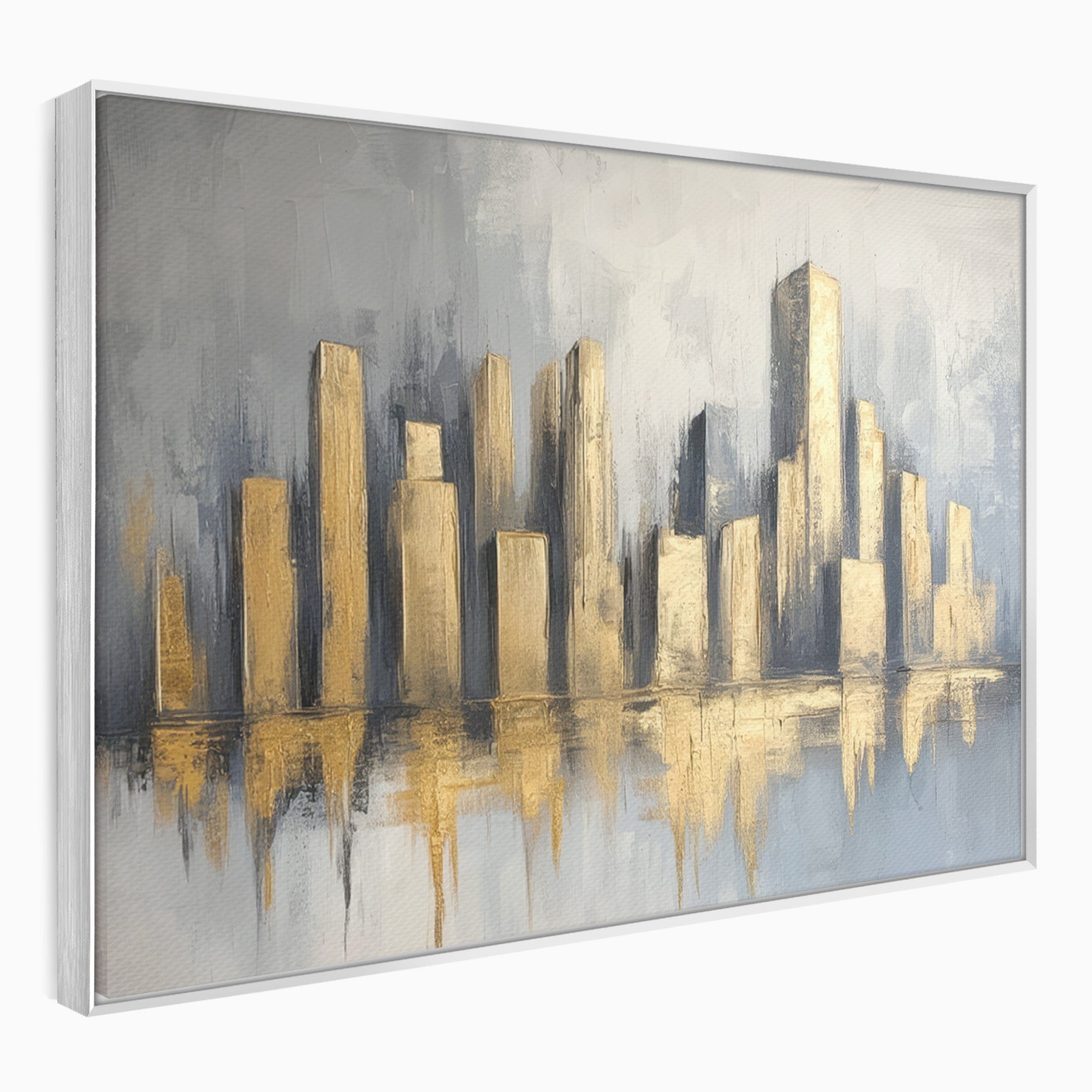 Tablou Canvas Premium LuxCanva® O1021, Orasul De Aur, Oras, Peisaj Urban, Abstract, Aur, Birou, Living, Culori Vibrante