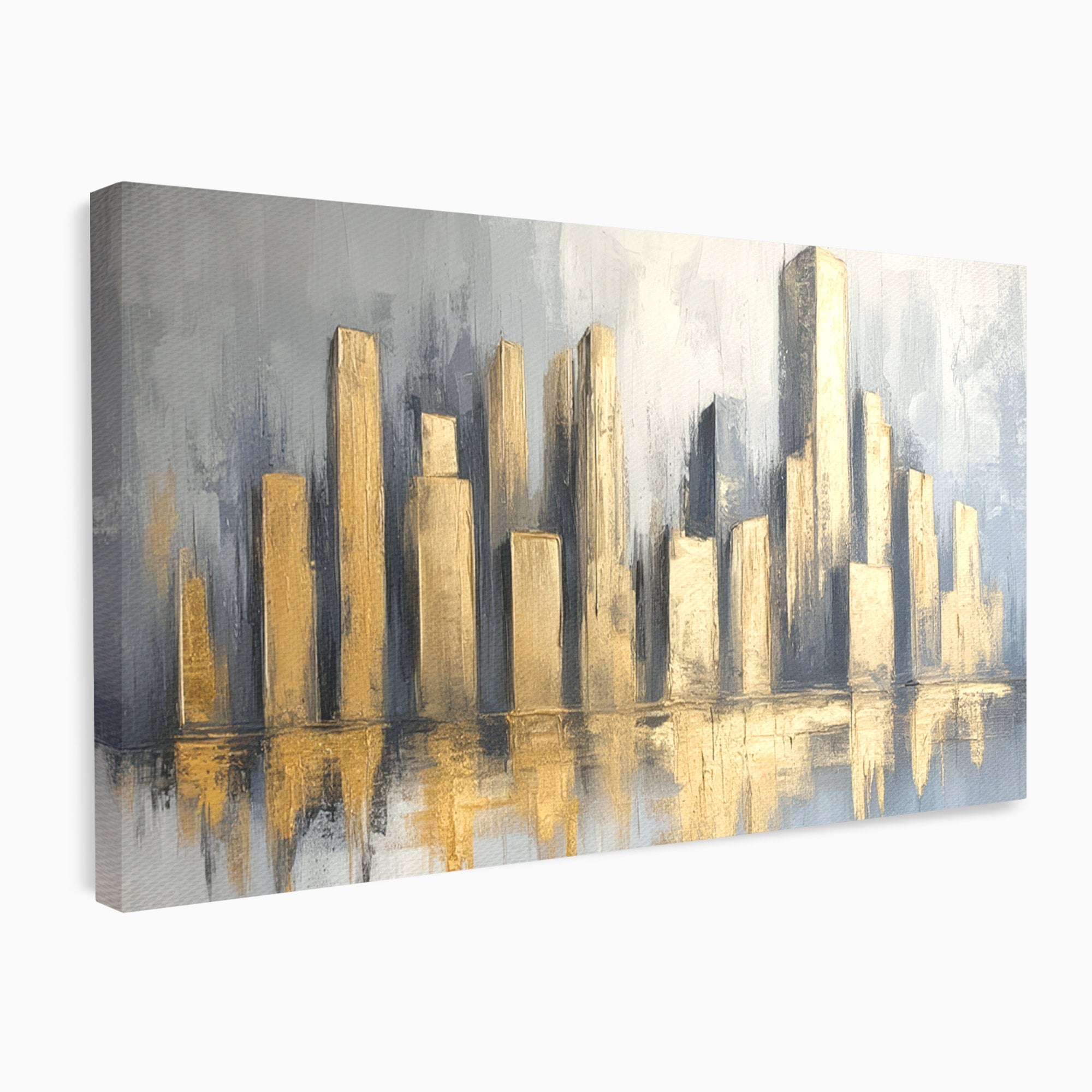 Tablou Canvas Premium LuxCanva® O1021, Orasul De Aur, Oras, Peisaj Urban, Abstract, Aur, Birou, Living, Culori Vibrante
