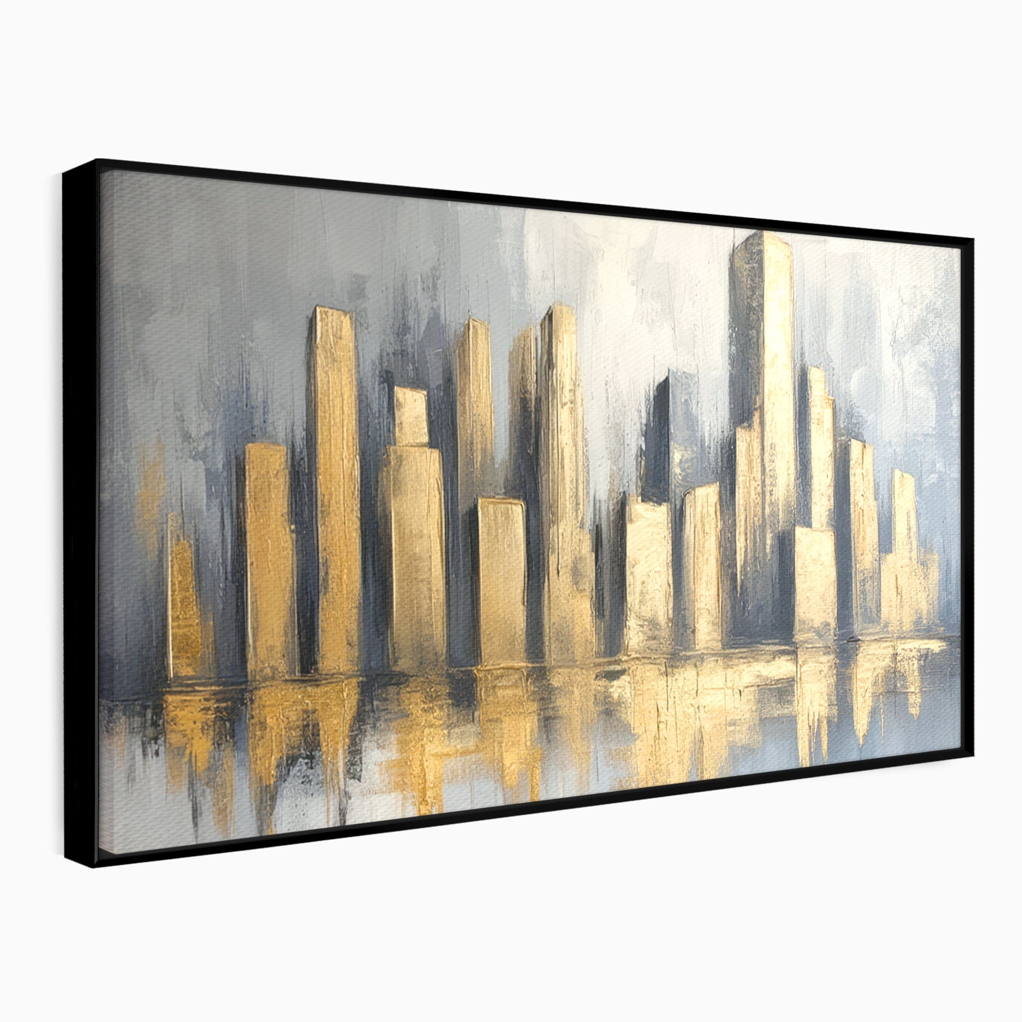 Tablou Canvas Premium LuxCanva® O1021, Orasul De Aur, Oras, Peisaj Urban, Abstract, Aur, Birou, Living, Culori Vibrante