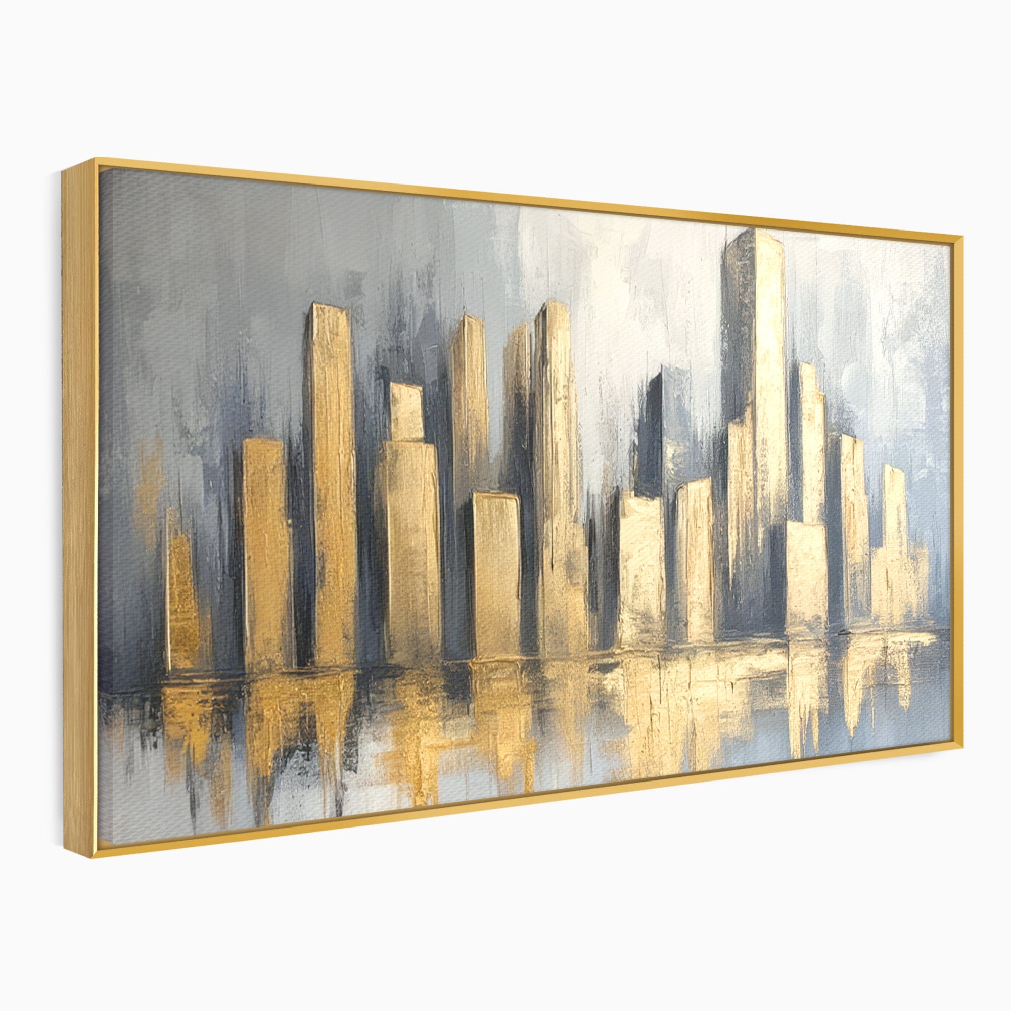 Tablou Canvas Premium LuxCanva® O1021, Orasul De Aur, Oras, Peisaj Urban, Abstract, Aur, Birou, Living, Culori Vibrante