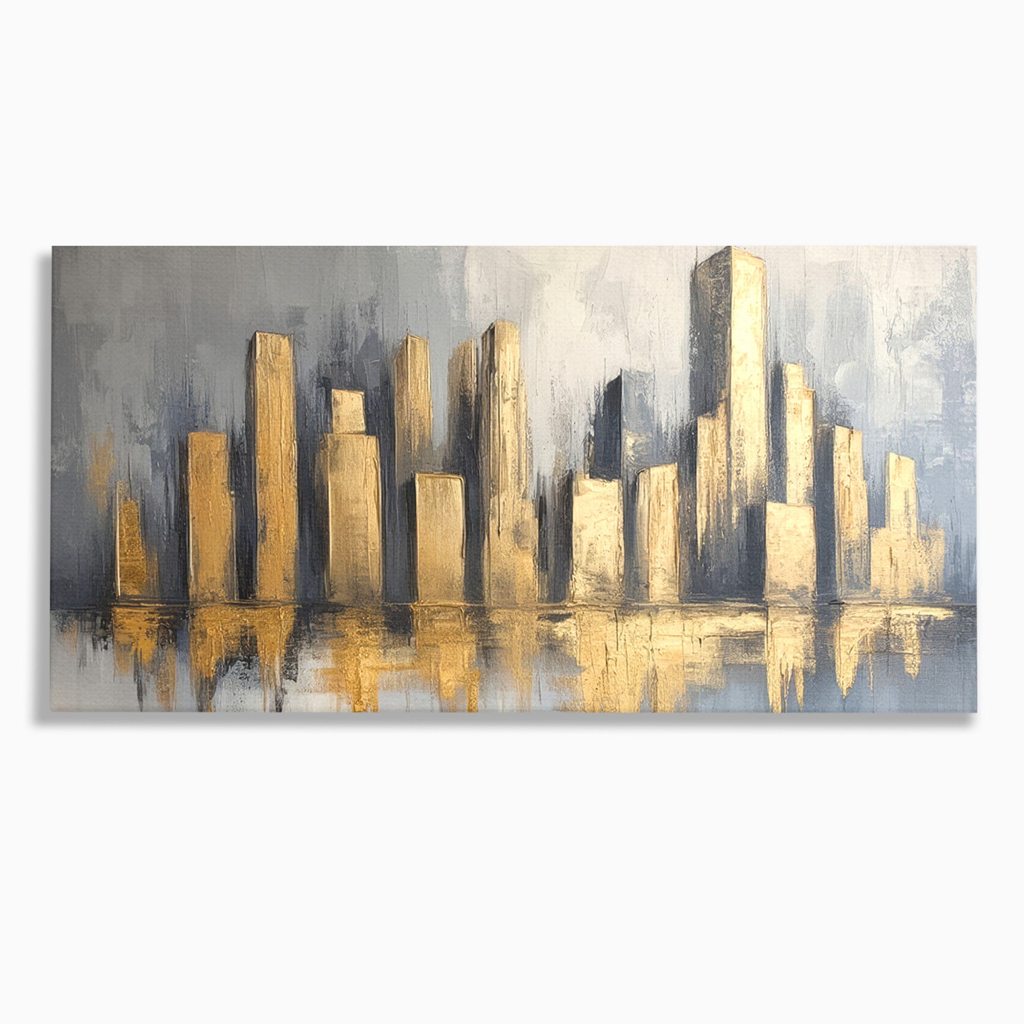Tablou Canvas Premium LuxCanva® O1021, Orasul De Aur, Oras, Peisaj Urban, Abstract, Aur, Birou, Living, Culori Vibrante