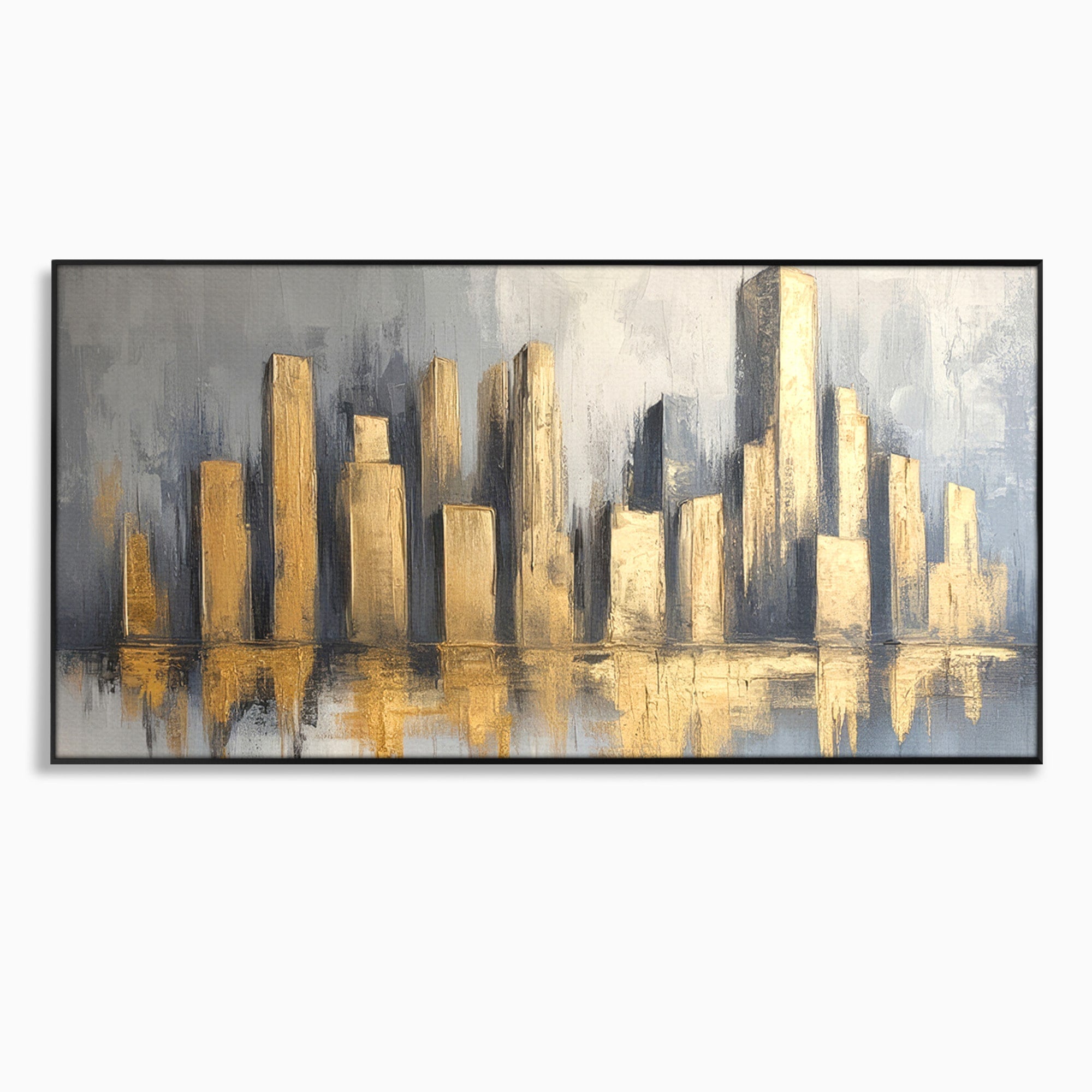 Tablou Canvas Premium LuxCanva® O1021, Orasul De Aur, Oras, Peisaj Urban, Abstract, Aur, Birou, Living, Culori Vibrante