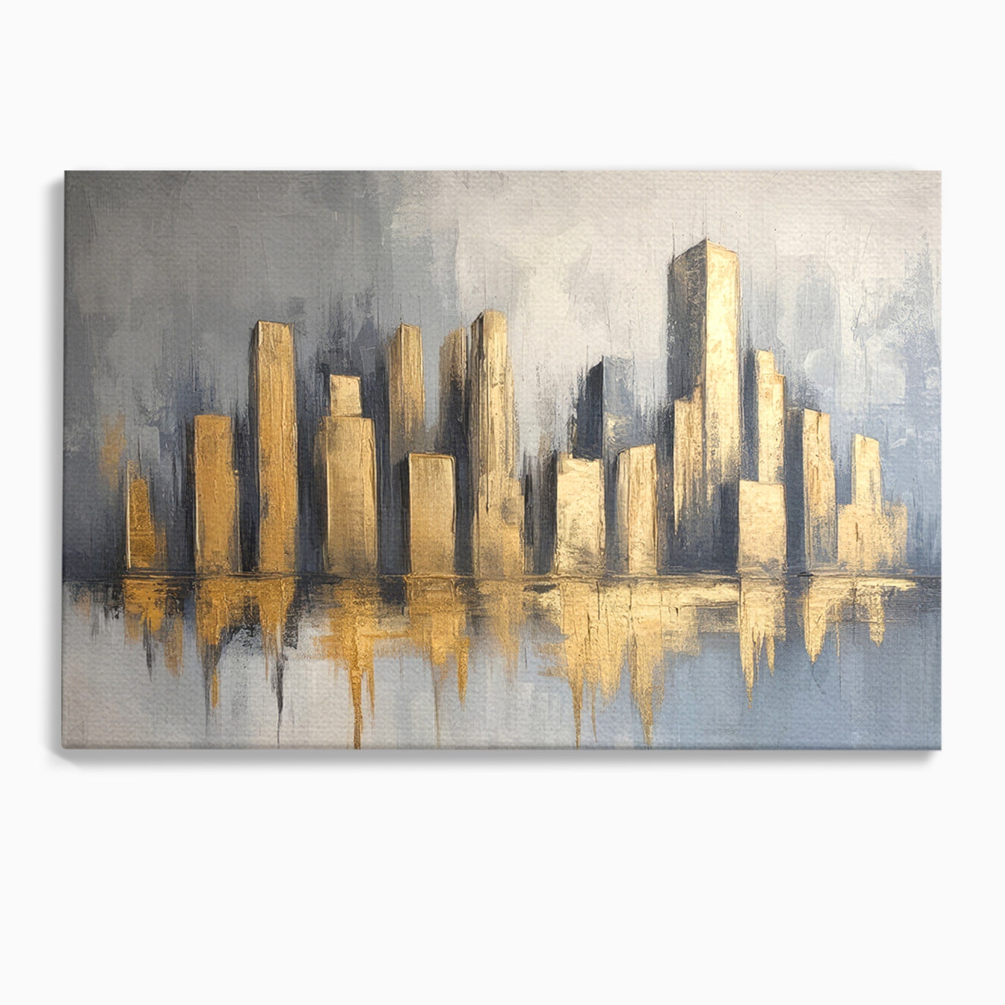 Tablou Canvas Premium LuxCanva® O1021, Orasul De Aur, Oras, Peisaj Urban, Abstract, Aur, Birou, Living, Culori Vibrante