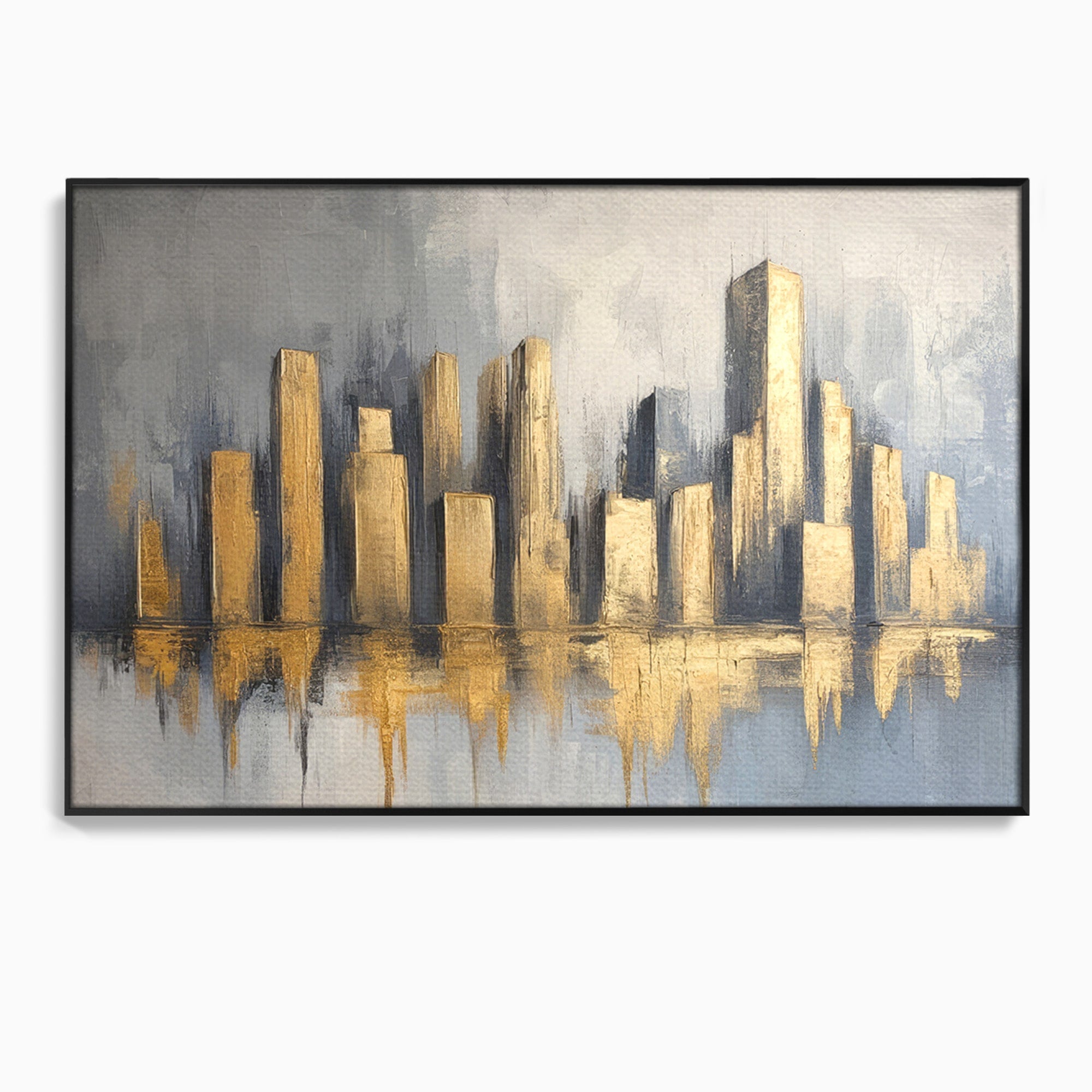 Tablou Canvas Premium LuxCanva® O1021, Orasul De Aur, Oras, Peisaj Urban, Abstract, Aur, Birou, Living, Culori Vibrante