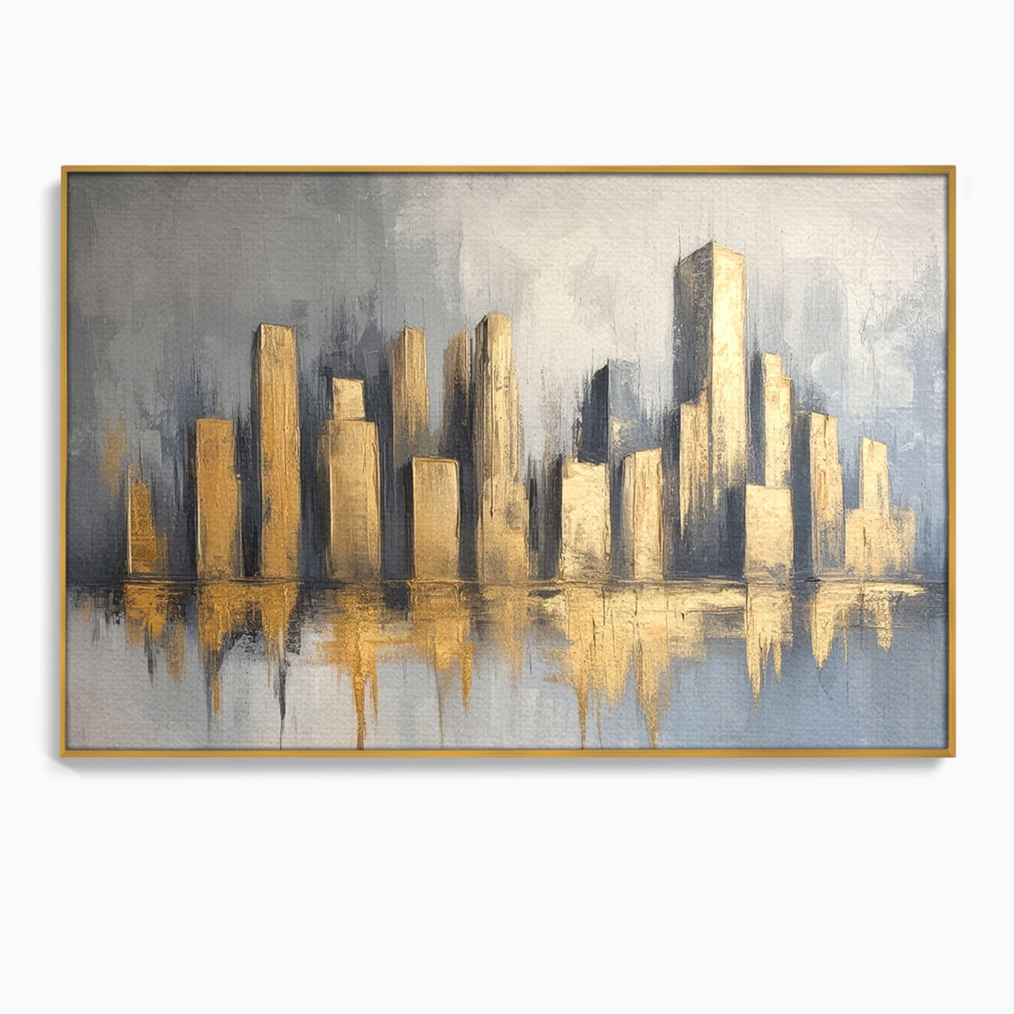 Tablou Canvas Premium LuxCanva® O1021, Orasul De Aur, Oras, Peisaj Urban, Abstract, Aur, Birou, Living, Culori Vibrante