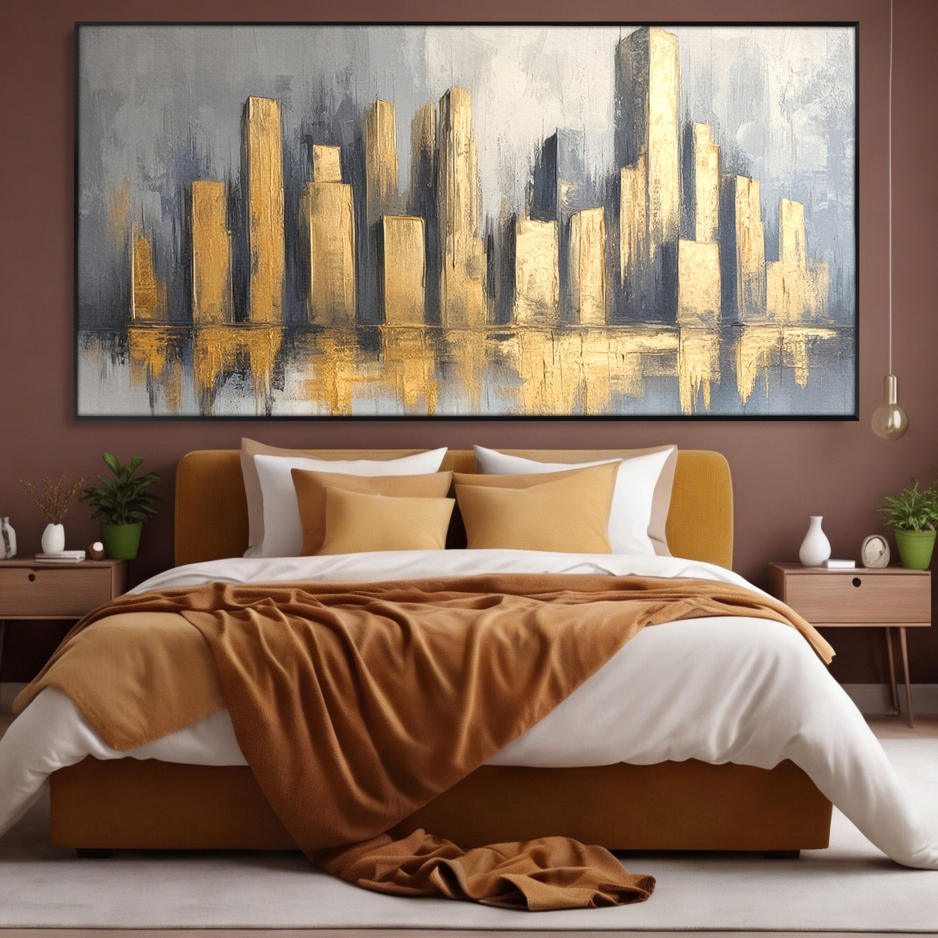 Tablou Canvas Premium LuxCanva® O1021, Orasul De Aur, Oras, Peisaj Urban, Abstract, Aur, Birou, Living, Culori Vibrante