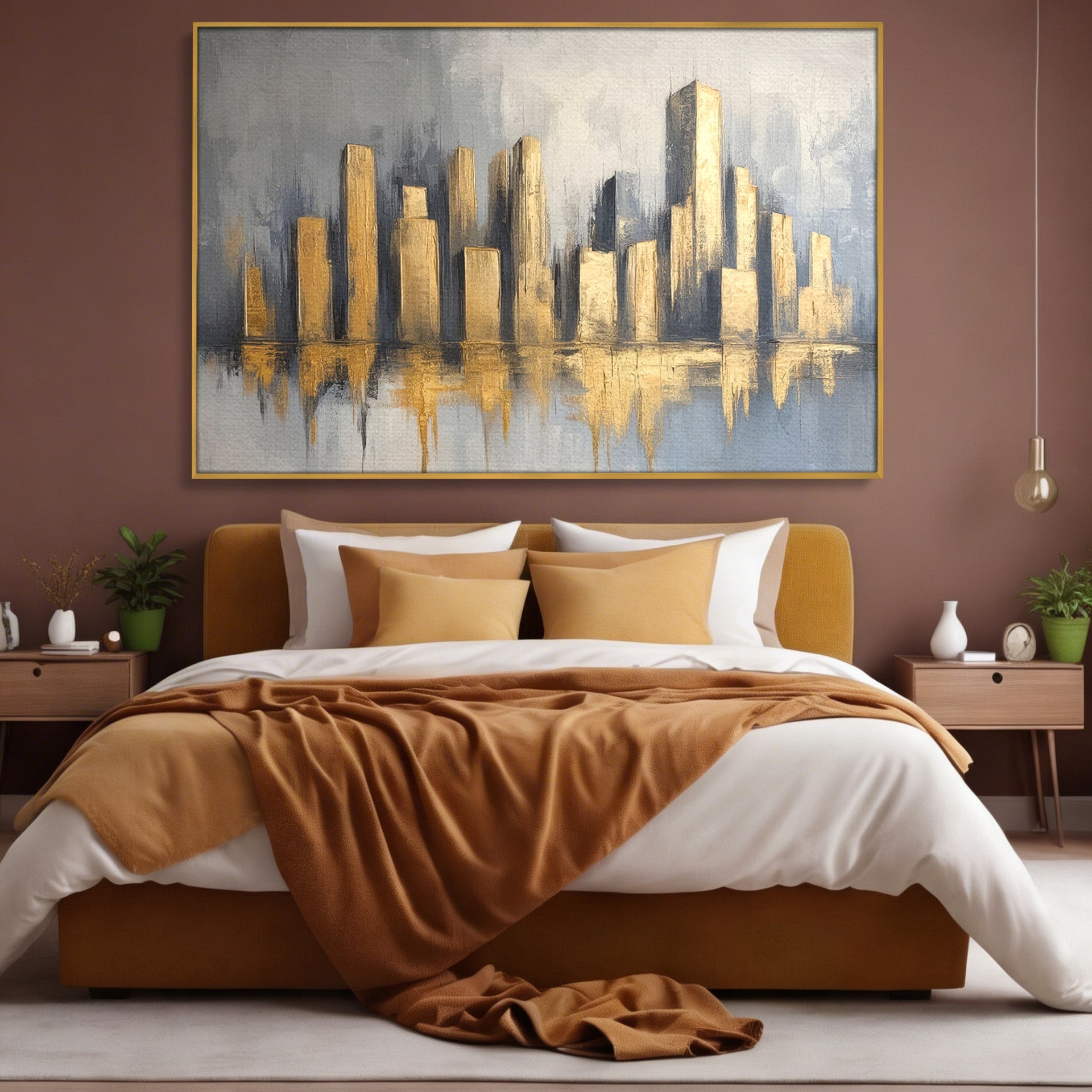 Tablou Canvas Premium LuxCanva® O1021, Orasul De Aur, Oras, Peisaj Urban, Abstract, Aur, Birou, Living, Culori Vibrante