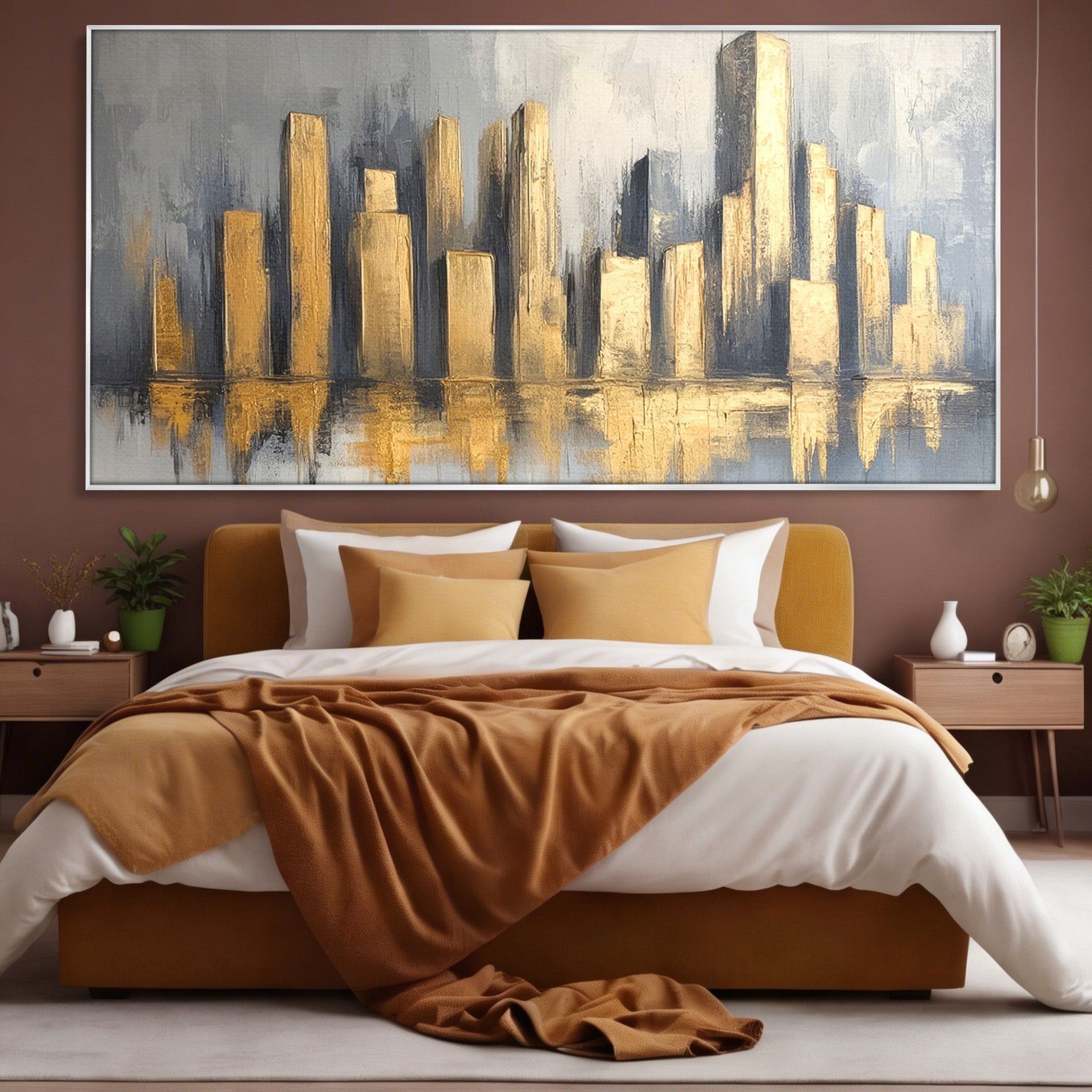 Tablou Canvas Premium LuxCanva® O1021, Orasul De Aur, Oras, Peisaj Urban, Abstract, Aur, Birou, Living, Culori Vibrante