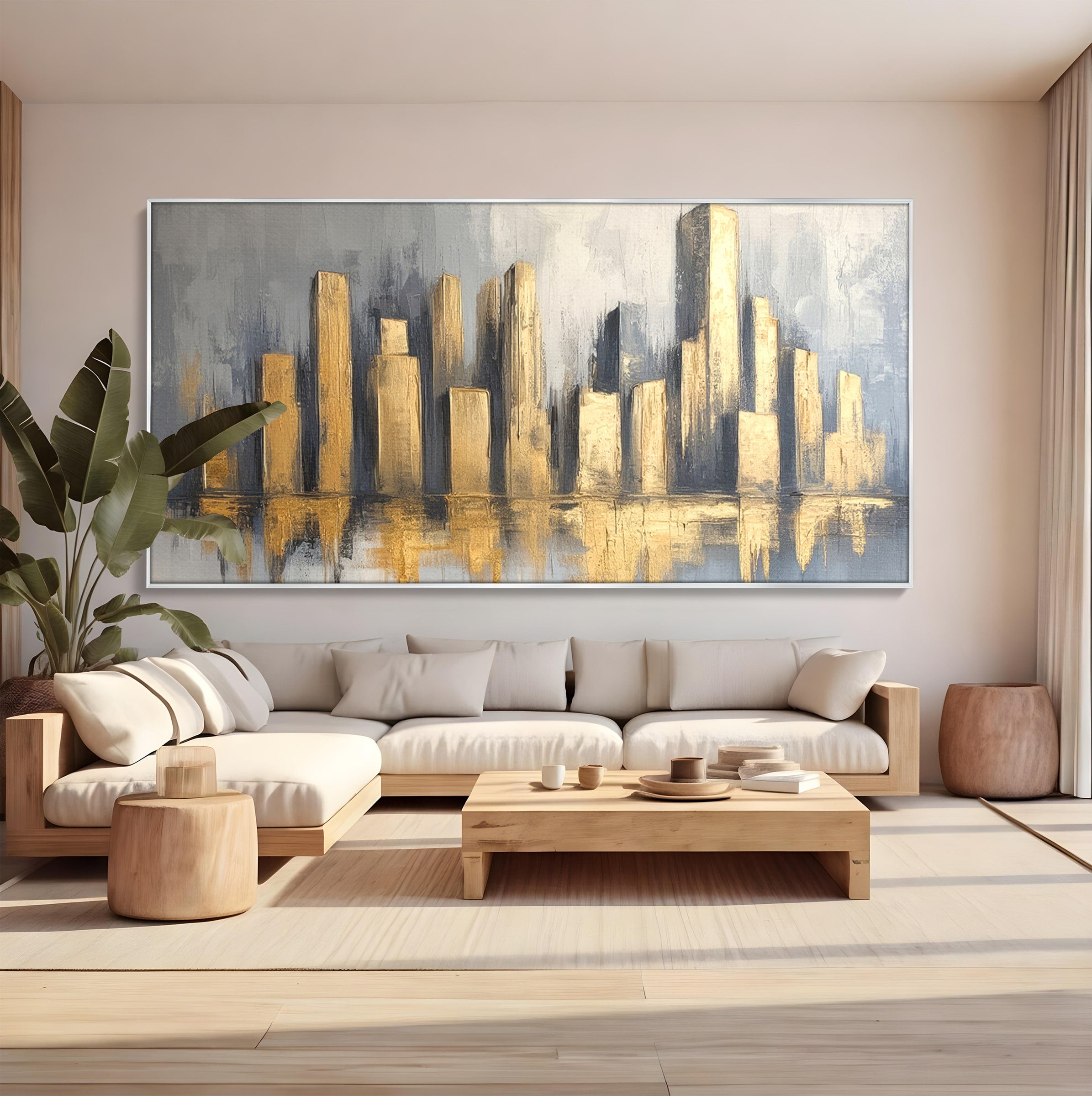 Tablou Canvas Premium LuxCanva® O1021, Orasul De Aur, Oras, Peisaj Urban, Abstract, Aur, Birou, Living, Culori Vibrante