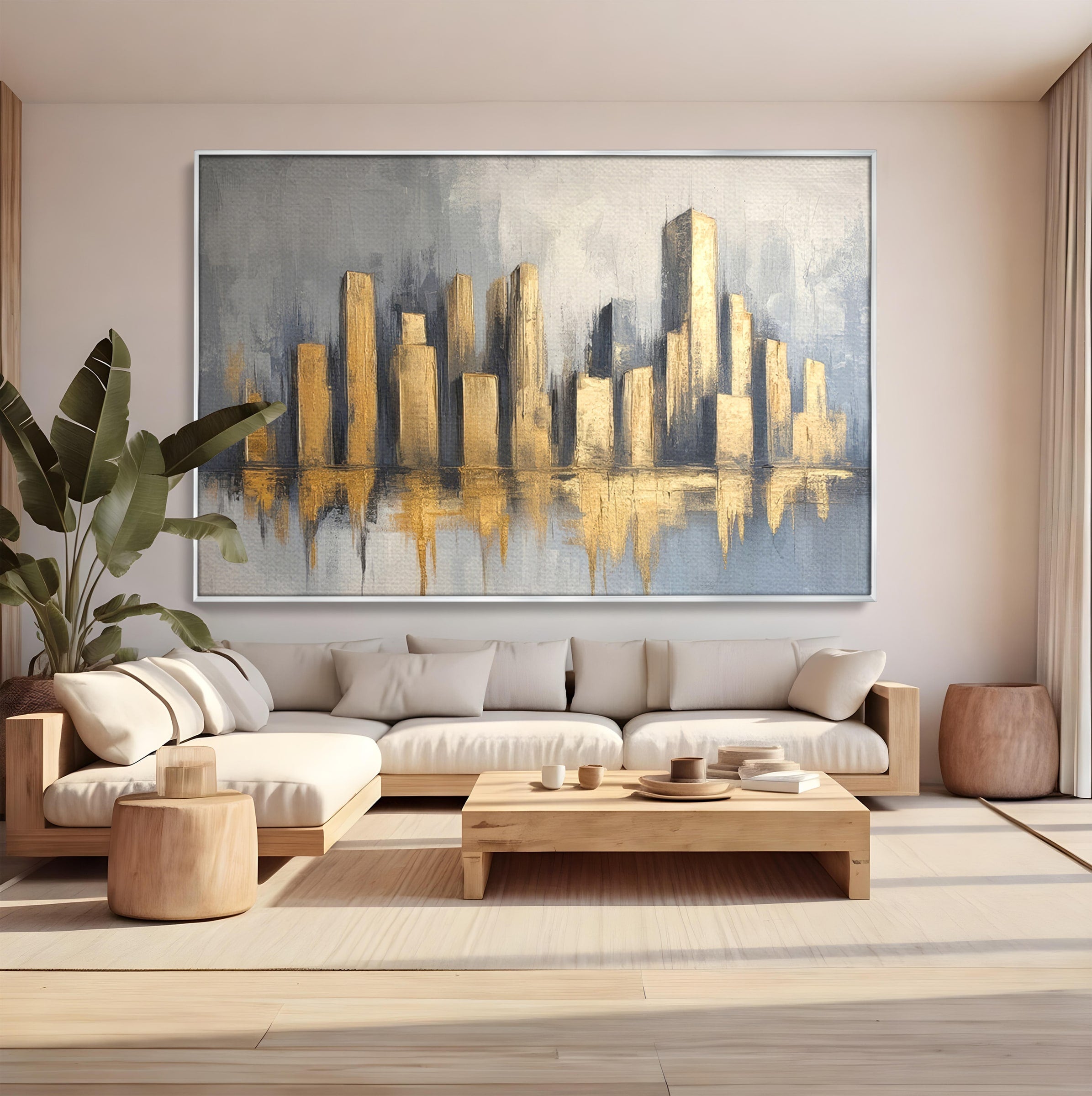Tablou Canvas Premium LuxCanva® O1021, Orasul De Aur, Oras, Peisaj Urban, Abstract, Aur, Birou, Living, Culori Vibrante