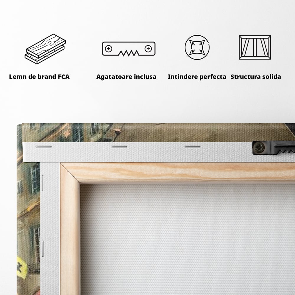 Tablou Canvas Premium, LuxCanva® O1022, Un Ceas in Zare, Istoric, Romantic, Nostalgie, Clasic, Melancolic, Noapte, European, Atmosferic, Ceas, Oras, Vechi, Ploaie, Piata, Turn, Birou, Living,