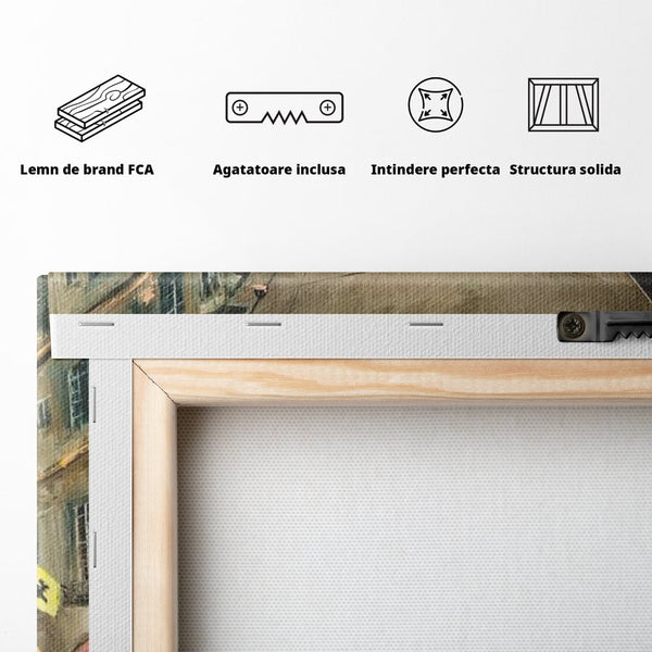 Tablou Canvas Premium, LuxCanva® O1022, Un Ceas in Zare, Istoric, Romantic, Nostalgie, Clasic, Melancolic, Noapte, European, Atmosferic, Ceas, Oras, Vechi, Ploaie, Piata, Turn, Birou, Living,