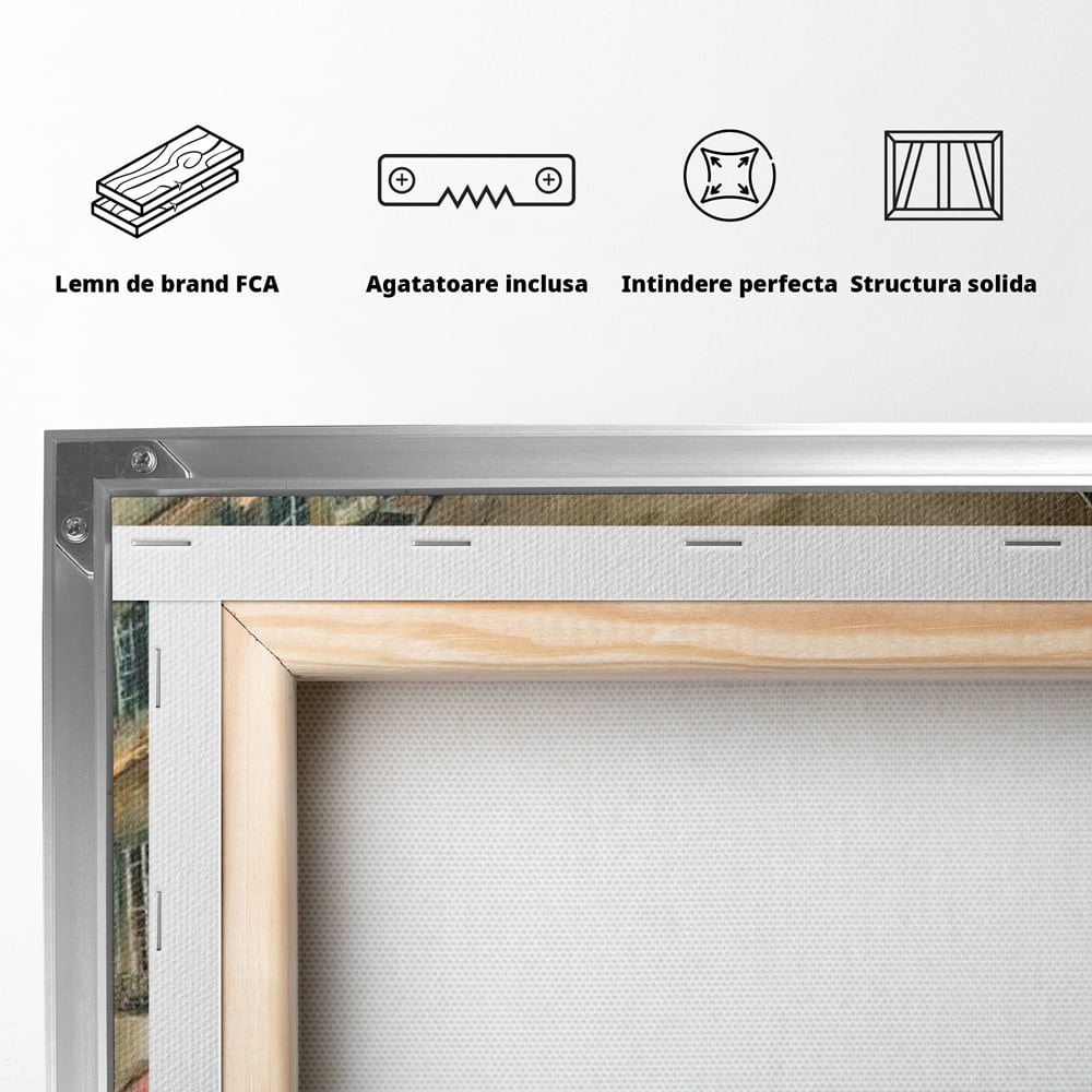 Tablou Canvas Premium, LuxCanva® O1022, Un Ceas in Zare, Istoric, Romantic, Nostalgie, Clasic, Melancolic, Noapte, European, Atmosferic, Ceas, Oras, Vechi, Ploaie, Piata, Turn, Birou, Living,