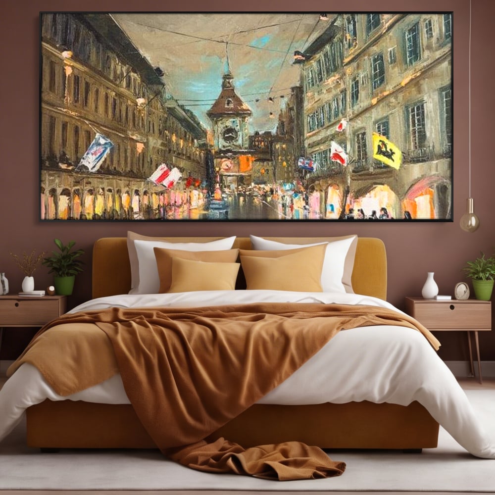 Tablou Canvas Premium, LuxCanva® O1022, Un Ceas in Zare, Istoric, Romantic, Nostalgie, Clasic, Melancolic, Noapte, European, Atmosferic, Ceas, Oras, Vechi, Ploaie, Piata, Turn, Birou, Living,