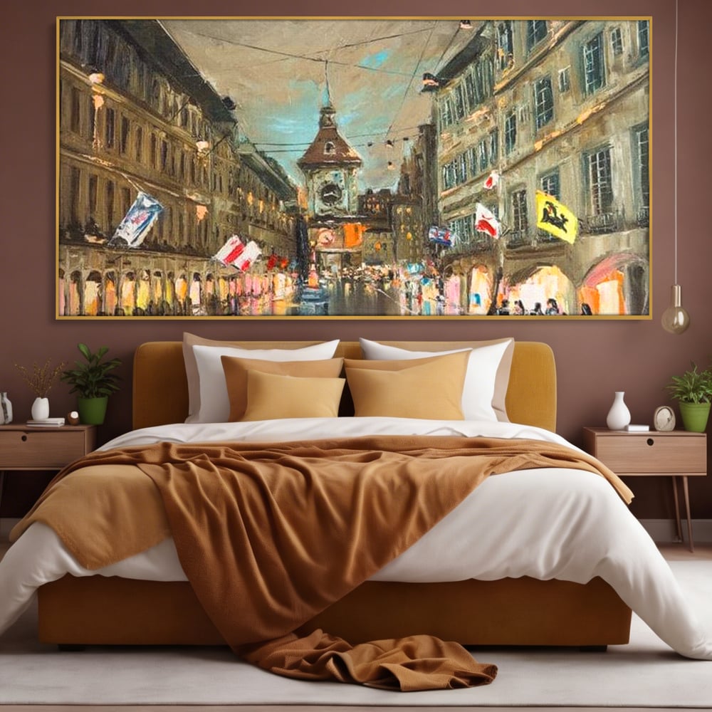 Tablou Canvas Premium, LuxCanva® O1022, Un Ceas in Zare, Istoric, Romantic, Nostalgie, Clasic, Melancolic, Noapte, European, Atmosferic, Ceas, Oras, Vechi, Ploaie, Piata, Turn, Birou, Living,