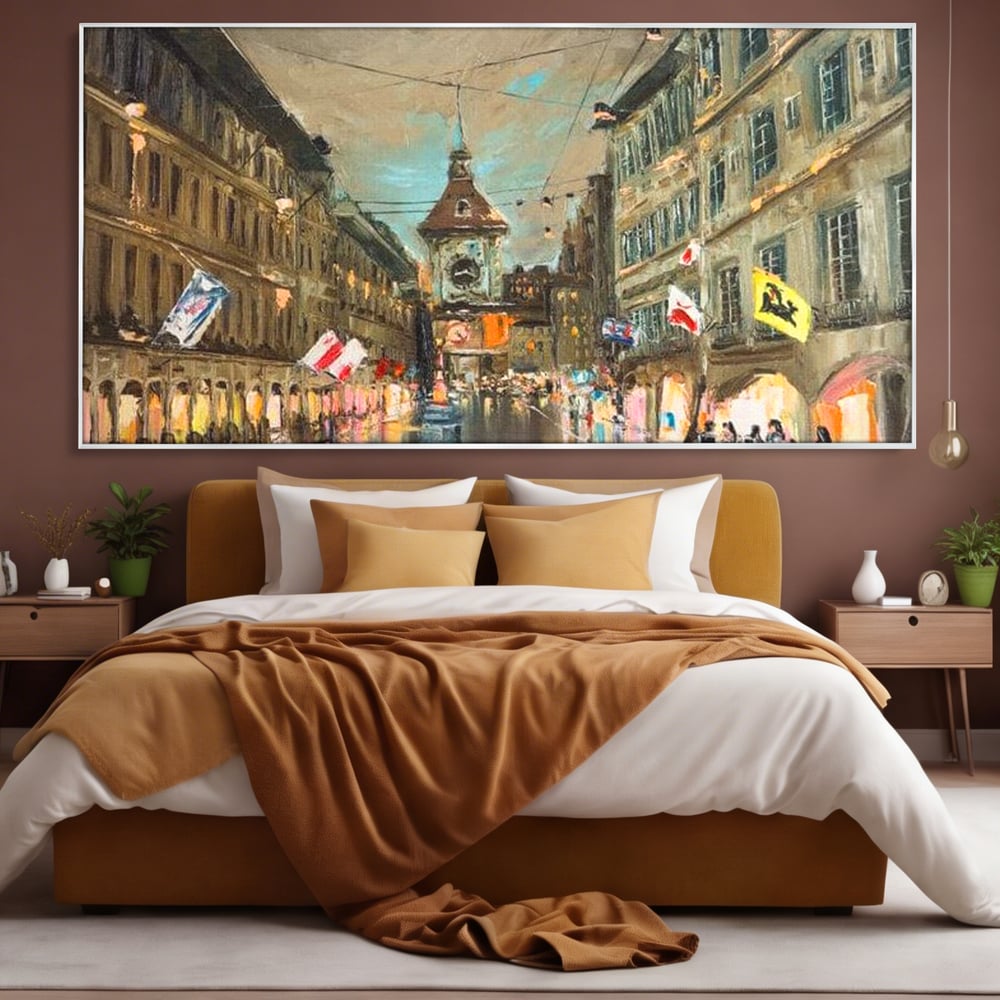 Tablou Canvas Premium, LuxCanva® O1022, Un Ceas in Zare, Istoric, Romantic, Nostalgie, Clasic, Melancolic, Noapte, European, Atmosferic, Ceas, Oras, Vechi, Ploaie, Piata, Turn, Birou, Living,