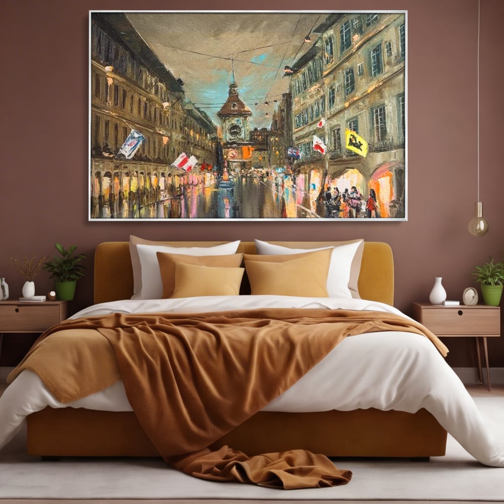Tablou Canvas Premium, LuxCanva® O1022, Un Ceas in Zare, Istoric, Romantic, Nostalgie, Clasic, Melancolic, Noapte, European, Atmosferic, Ceas, Oras, Vechi, Ploaie, Piata, Turn, Birou, Living,