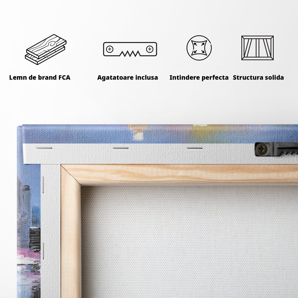 Tablou Canvas Premium, LuxCanva® O1024, Zborul Corabiilor, Pastelat, Senin, Liric, Fluid, Apus, Apa, Vele, Albastru, Roz, Inflacarat, Oglindire, Pictura, Tacere, Urban, Sticlos, Birou, Living, Dormitor