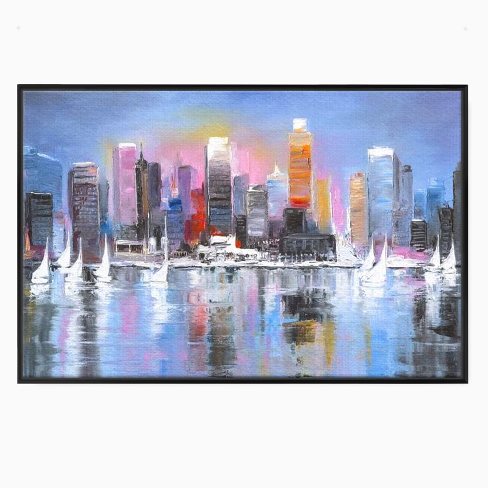 Tablou Canvas Premium, LuxCanva® O1024, Zborul Corabiilor, Pastelat, Senin, Liric, Fluid, Apus, Apa, Vele, Albastru, Roz, Inflacarat, Oglindire, Pictura, Tacere, Urban, Sticlos, Birou, Living, Dormitor