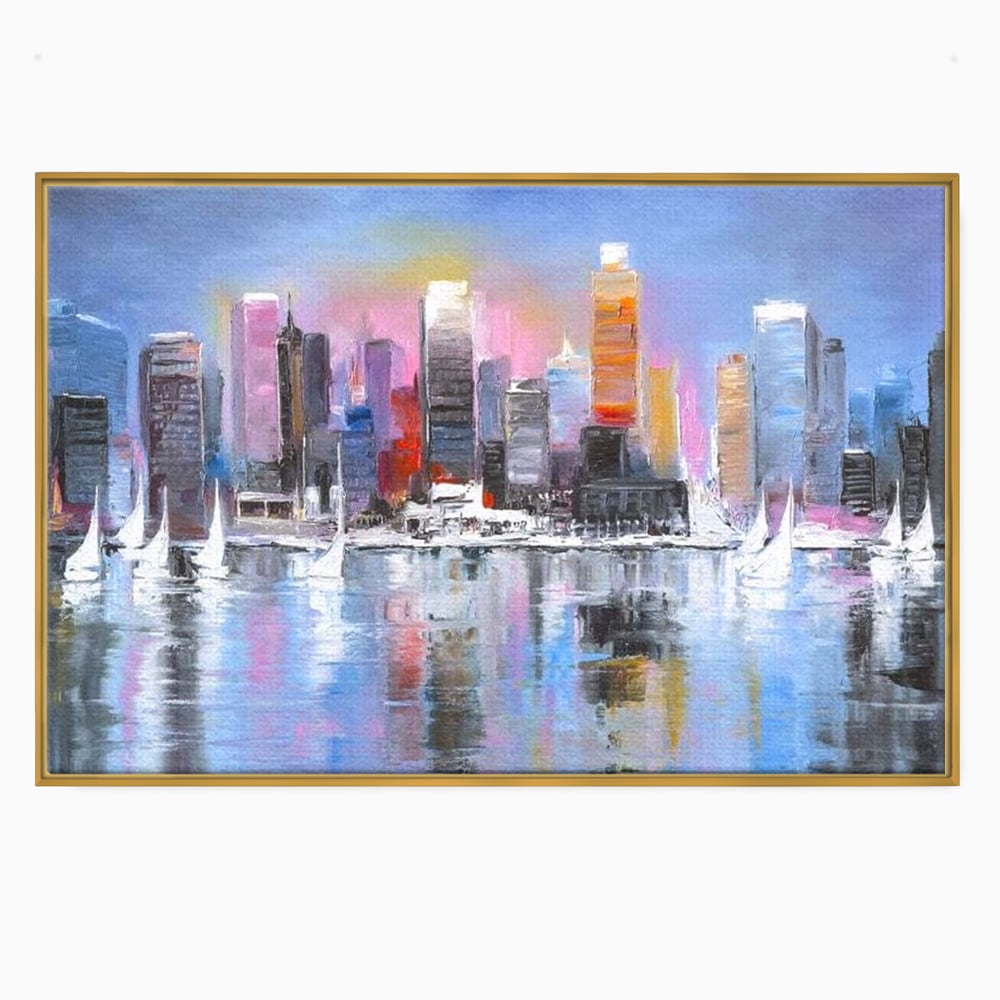 Tablou Canvas Premium, LuxCanva® O1024, Zborul Corabiilor, Pastelat, Senin, Liric, Fluid, Apus, Apa, Vele, Albastru, Roz, Inflacarat, Oglindire, Pictura, Tacere, Urban, Sticlos, Birou, Living, Dormitor