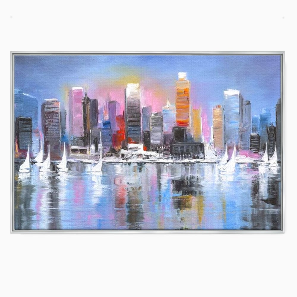 Tablou Canvas Premium, LuxCanva® O1024, Zborul Corabiilor, Pastelat, Senin, Liric, Fluid, Apus, Apa, Vele, Albastru, Roz, Inflacarat, Oglindire, Pictura, Tacere, Urban, Sticlos, Birou, Living, Dormitor