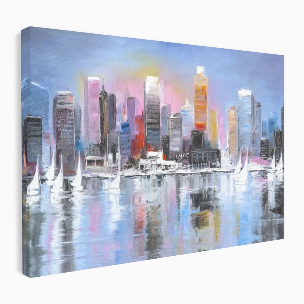 Tablou Canvas Premium, LuxCanva® O1024, Zborul Corabiilor, Pastelat, Senin, Liric, Fluid, Apus, Apa, Vele, Albastru, Roz, Inflacarat, Oglindire, Pictura, Tacere, Urban, Sticlos, Birou, Living, Dormitor