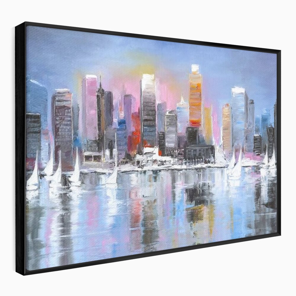Tablou Canvas Premium, LuxCanva® O1024, Zborul Corabiilor, Pastelat, Senin, Liric, Fluid, Apus, Apa, Vele, Albastru, Roz, Inflacarat, Oglindire, Pictura, Tacere, Urban, Sticlos, Birou, Living, Dormitor