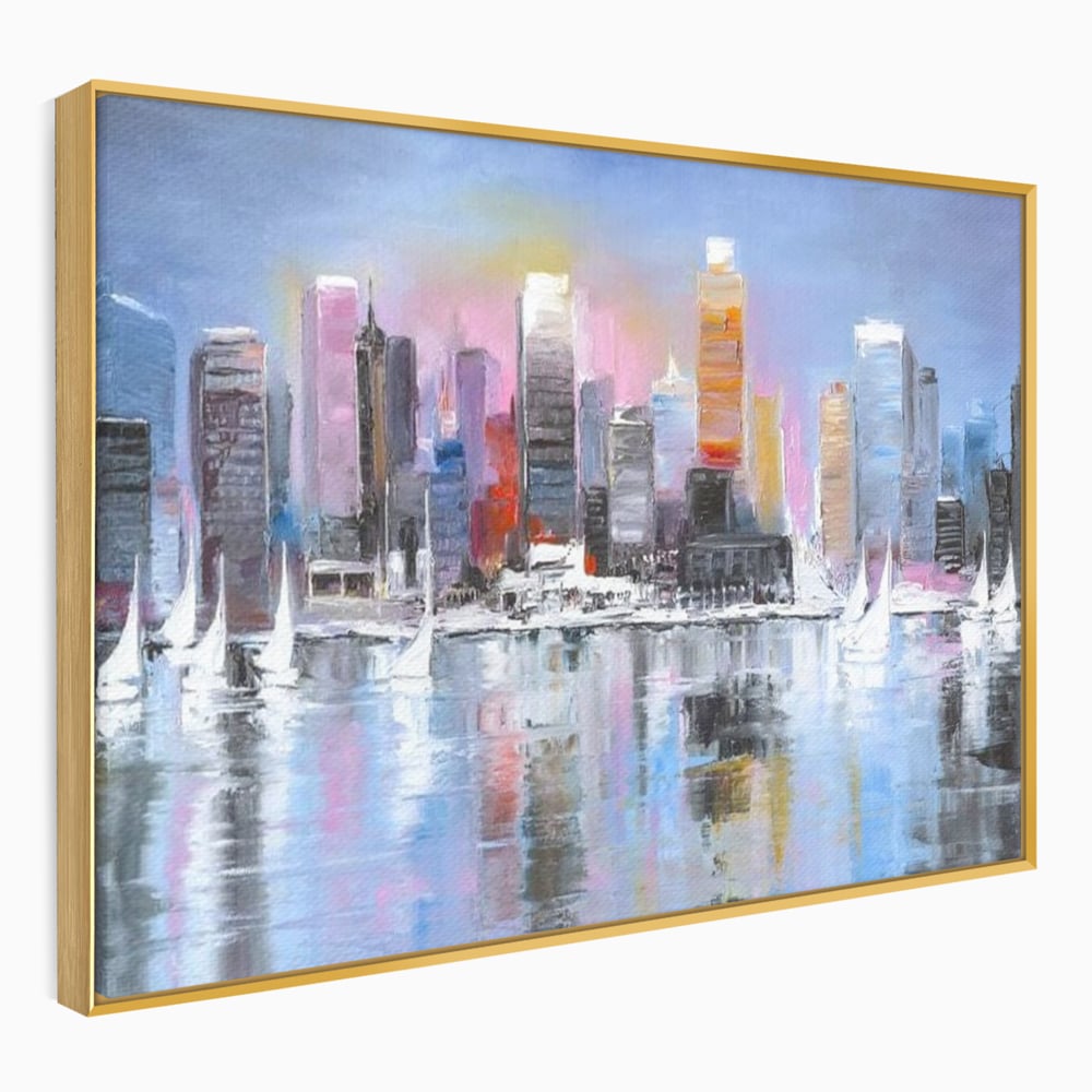 Tablou Canvas Premium, LuxCanva® O1024, Zborul Corabiilor, Pastelat, Senin, Liric, Fluid, Apus, Apa, Vele, Albastru, Roz, Inflacarat, Oglindire, Pictura, Tacere, Urban, Sticlos, Birou, Living, Dormitor
