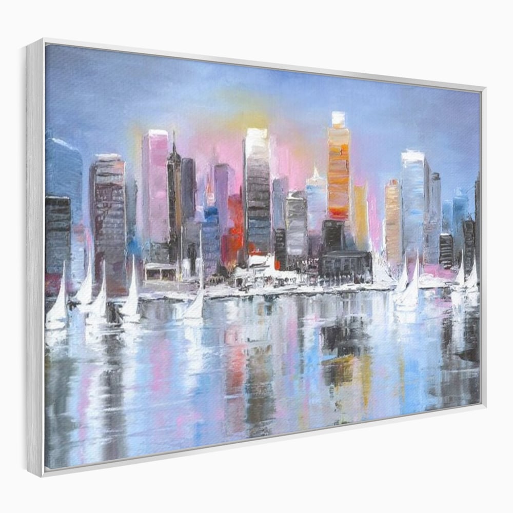Tablou Canvas Premium, LuxCanva® O1024, Zborul Corabiilor, Pastelat, Senin, Liric, Fluid, Apus, Apa, Vele, Albastru, Roz, Inflacarat, Oglindire, Pictura, Tacere, Urban, Sticlos, Birou, Living, Dormitor