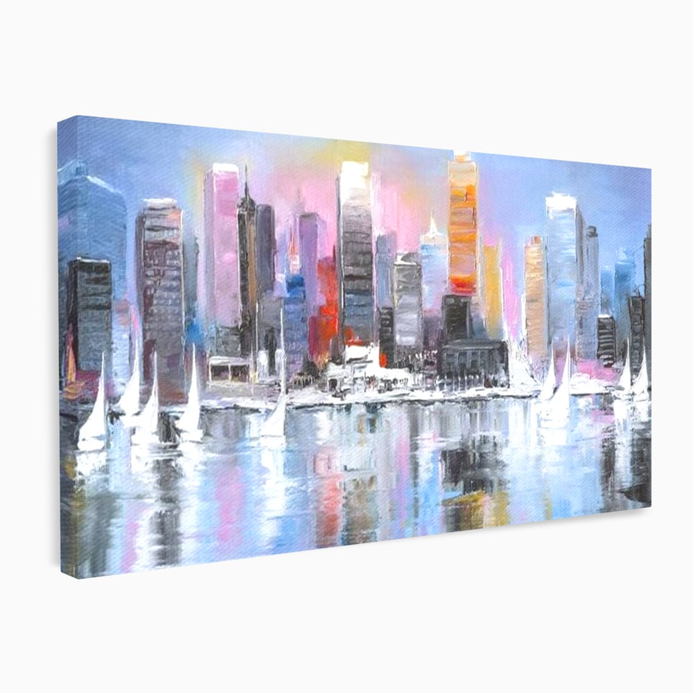 Tablou Canvas Premium, LuxCanva® O1024, Zborul Corabiilor, Pastelat, Senin, Liric, Fluid, Apus, Apa, Vele, Albastru, Roz, Inflacarat, Oglindire, Pictura, Tacere, Urban, Sticlos, Birou, Living, Dormitor