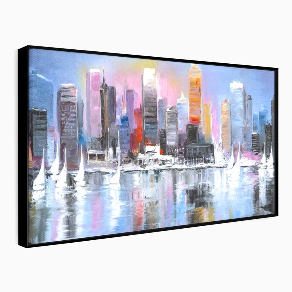 Tablou Canvas Premium, LuxCanva® O1024, Zborul Corabiilor, Pastelat, Senin, Liric, Fluid, Apus, Apa, Vele, Albastru, Roz, Inflacarat, Oglindire, Pictura, Tacere, Urban, Sticlos, Birou, Living, Dormitor