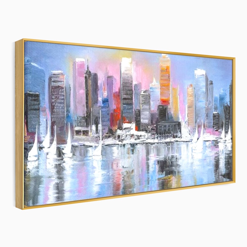 Tablou Canvas Premium, LuxCanva® O1024, Zborul Corabiilor, Pastelat, Senin, Liric, Fluid, Apus, Apa, Vele, Albastru, Roz, Inflacarat, Oglindire, Pictura, Tacere, Urban, Sticlos, Birou, Living, Dormitor