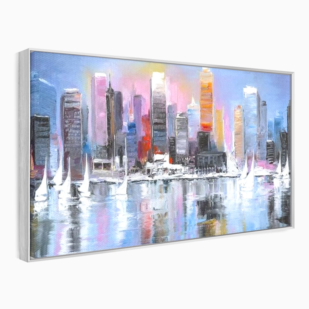 Tablou Canvas Premium, LuxCanva® O1024, Zborul Corabiilor, Pastelat, Senin, Liric, Fluid, Apus, Apa, Vele, Albastru, Roz, Inflacarat, Oglindire, Pictura, Tacere, Urban, Sticlos, Birou, Living, Dormitor