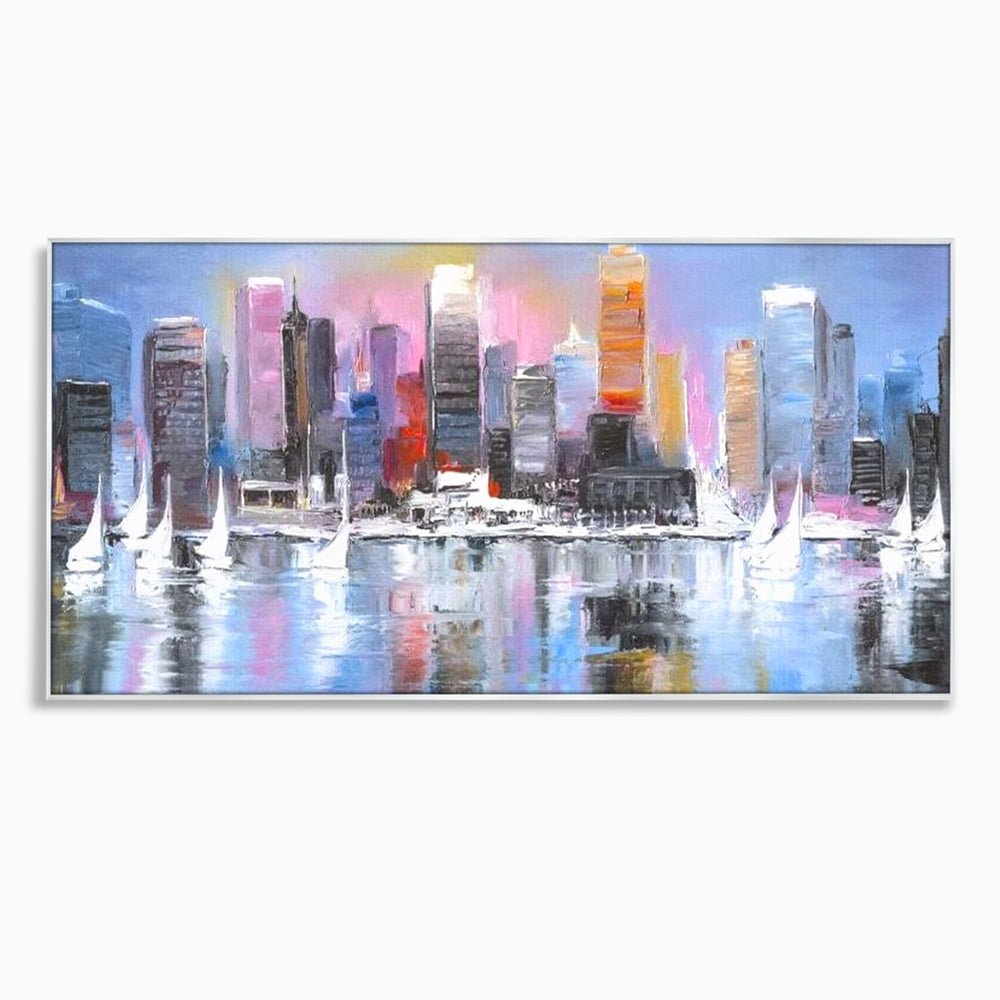 Tablou Canvas Premium, LuxCanva® O1024, Zborul Corabiilor, Pastelat, Senin, Liric, Fluid, Apus, Apa, Vele, Albastru, Roz, Inflacarat, Oglindire, Pictura, Tacere, Urban, Sticlos, Birou, Living, Dormitor