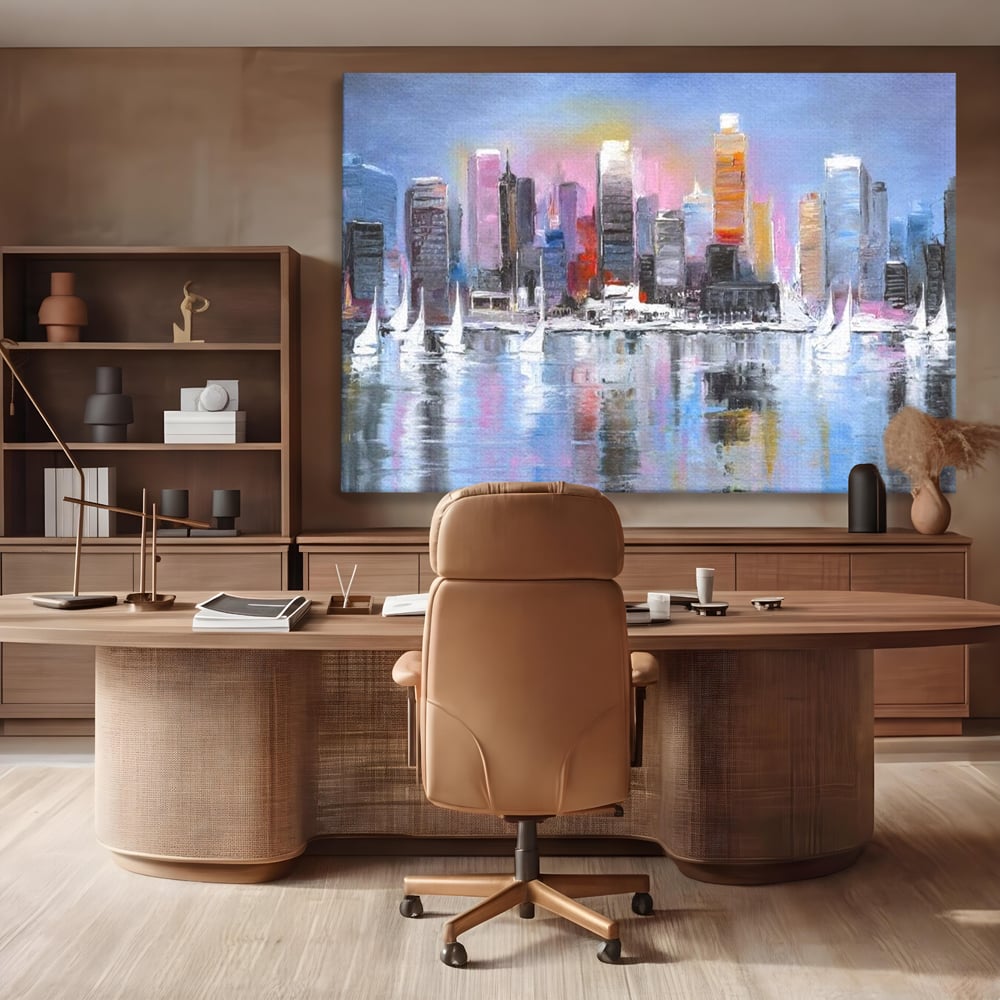 Tablou Canvas Premium, LuxCanva® O1024, Zborul Corabiilor, Pastelat, Senin, Liric, Fluid, Apus, Apa, Vele, Albastru, Roz, Inflacarat, Oglindire, Pictura, Tacere, Urban, Sticlos, Birou, Living, Dormitor