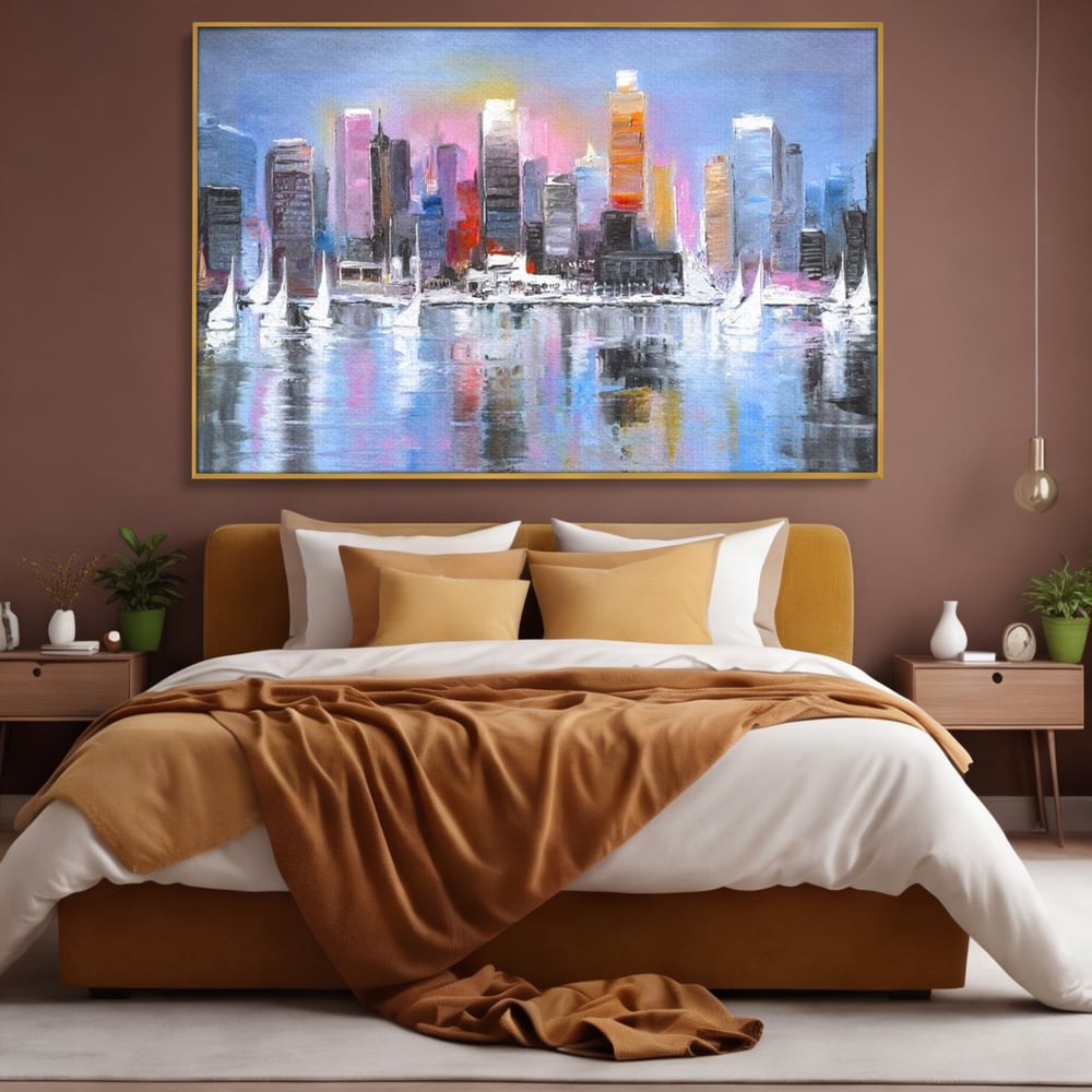 Tablou Canvas Premium, LuxCanva® O1024, Zborul Corabiilor, Pastelat, Senin, Liric, Fluid, Apus, Apa, Vele, Albastru, Roz, Inflacarat, Oglindire, Pictura, Tacere, Urban, Sticlos, Birou, Living, Dormitor