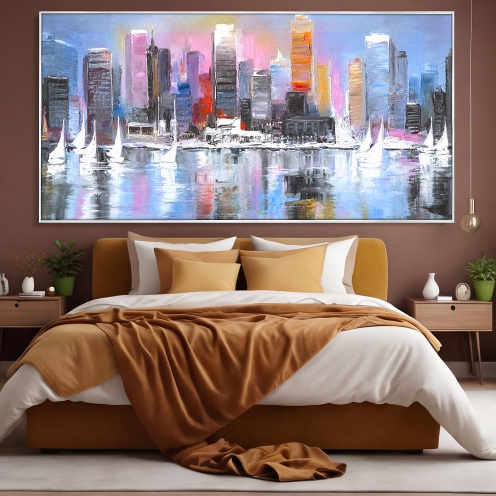 Tablou Canvas Premium, LuxCanva® O1024, Zborul Corabiilor, Pastelat, Senin, Liric, Fluid, Apus, Apa, Vele, Albastru, Roz, Inflacarat, Oglindire, Pictura, Tacere, Urban, Sticlos, Birou, Living, Dormitor