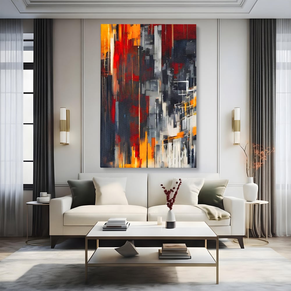 Leinwandbilder Premium, LuxCanva® O1025, Fragmente der Unendlichkeit, Feuer, Stille, Tiefe, Echo, Zeit, Schicksal, Mauern, Labyrinth, Brennen, Brüche, Sonnenuntergang, Schatten, Stadt, Schatten, Geometer, Büro, Wohnen, Schlafzimmer