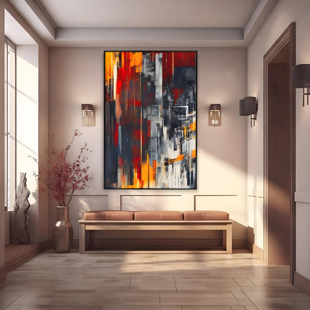 Leinwandbilder Premium, LuxCanva® O1025, Fragmente der Unendlichkeit, Feuer, Stille, Tiefe, Echo, Zeit, Schicksal, Mauern, Labyrinth, Brennen, Brüche, Sonnenuntergang, Schatten, Stadt, Schatten, Geometer, Büro, Wohnen, Schlafzimmer