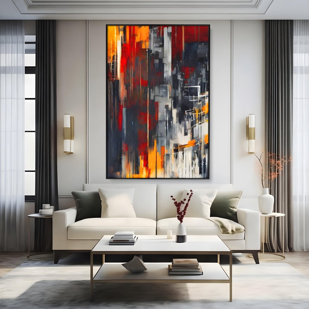 Leinwandbilder Premium, LuxCanva® O1025, Fragmente der Unendlichkeit, Feuer, Stille, Tiefe, Echo, Zeit, Schicksal, Mauern, Labyrinth, Brennen, Brüche, Sonnenuntergang, Schatten, Stadt, Schatten, Geometer, Büro, Wohnen, Schlafzimmer