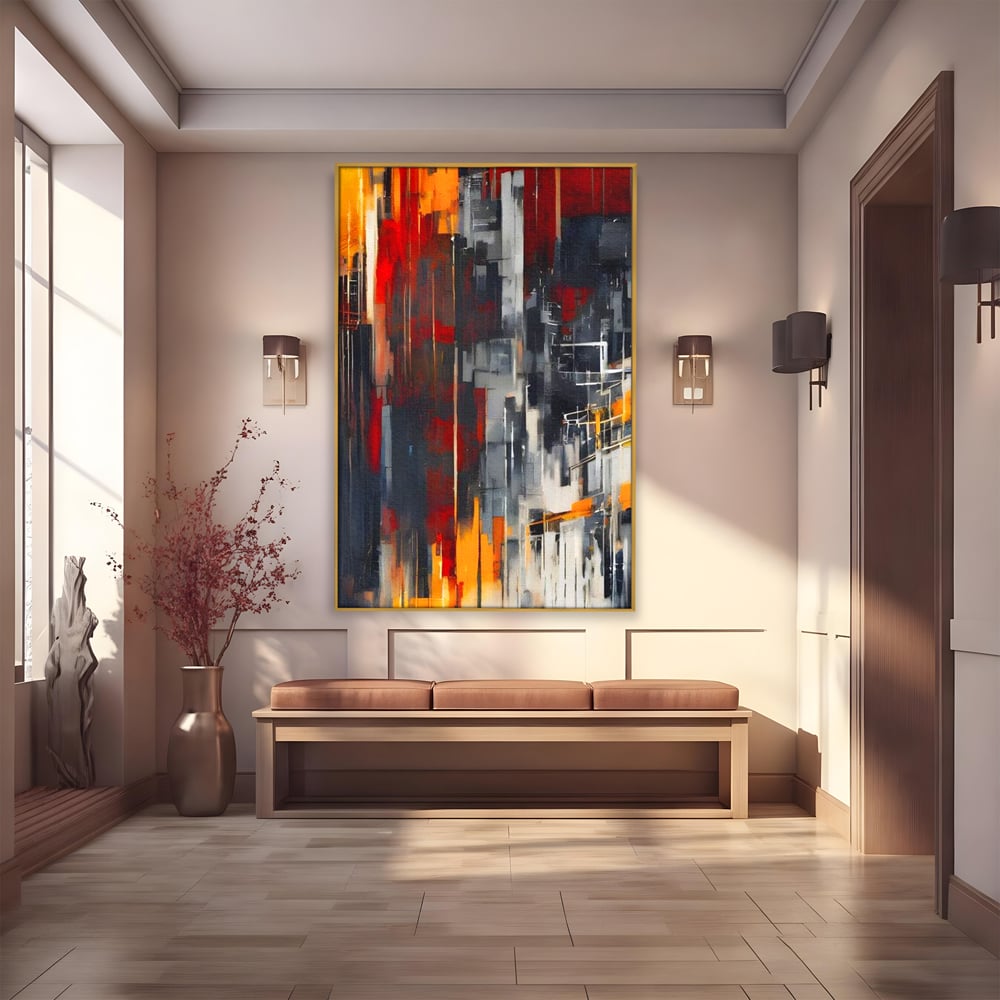 Leinwandbilder Premium, LuxCanva® O1025, Fragmente der Unendlichkeit, Feuer, Stille, Tiefe, Echo, Zeit, Schicksal, Mauern, Labyrinth, Brennen, Brüche, Sonnenuntergang, Schatten, Stadt, Schatten, Geometer, Büro, Wohnen, Schlafzimmer